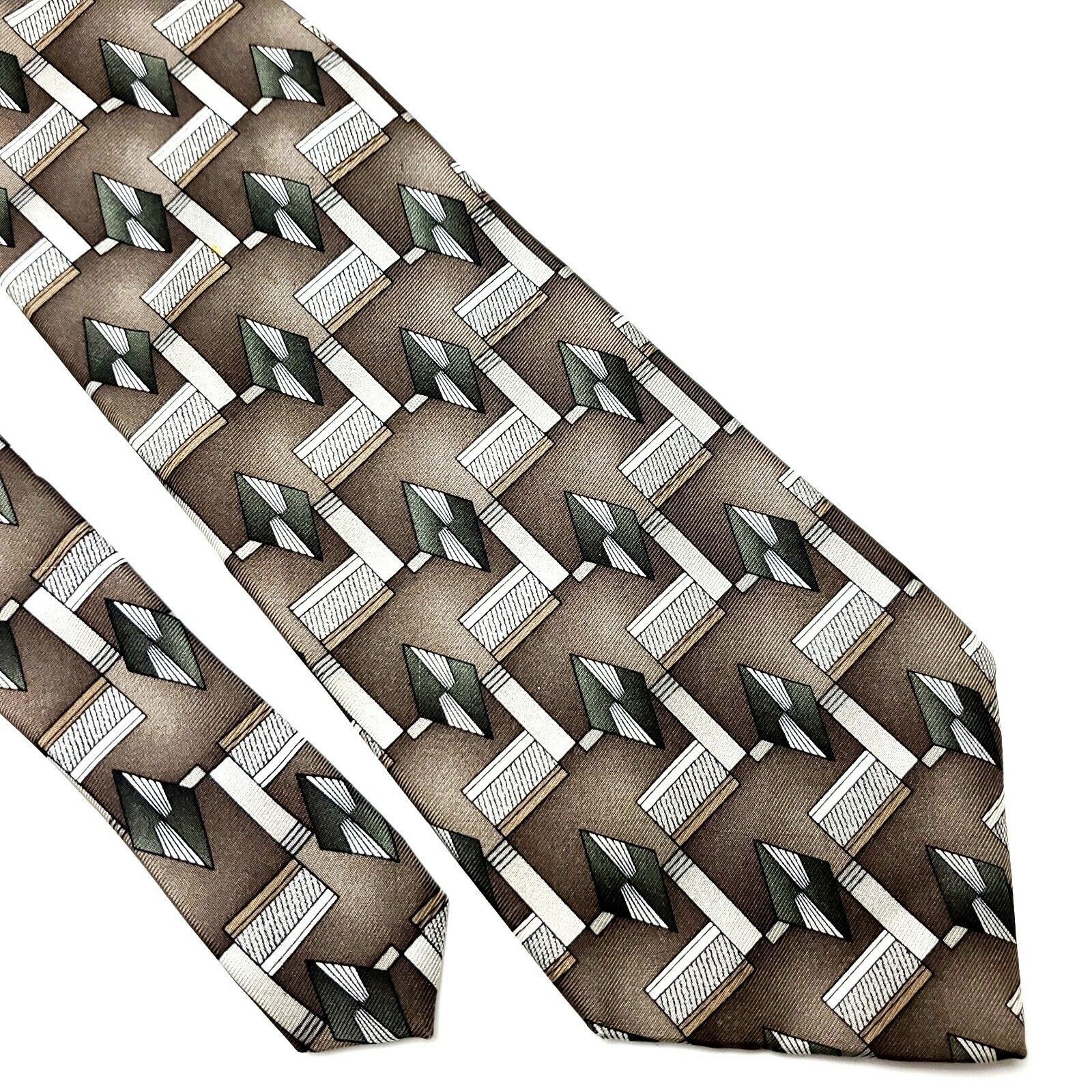 Pierre Cardin Pierre Cardin Silk Tie Brown Green Print Geometric Wide Size ONE SIZE - 1 Thumbnail