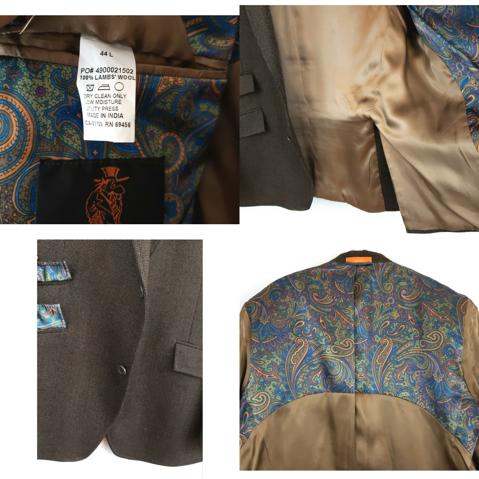 Tallia VINTAGE Tallia Brown Wool Blazer Men 44L Single-Breasted Suit Coat Office Business Size 44R - 8 Thumbnail