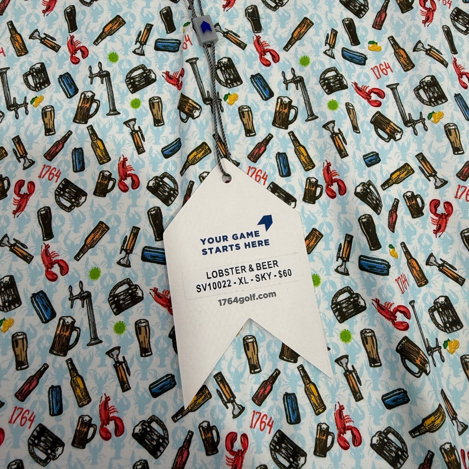 Vintage 1764 Polo Shirt Extra Large Blue Lobster Beer All Over Print Size US XL / EU 56 / 4 - 4 Thumbnail