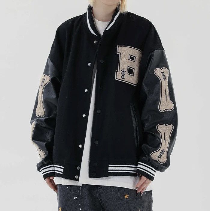 Japanese Brand Skeleton Patchwork Graphic Embroidered Varsity Jacket y2k Size US L / EU 52-54 / 3 - 1 Thumbnail