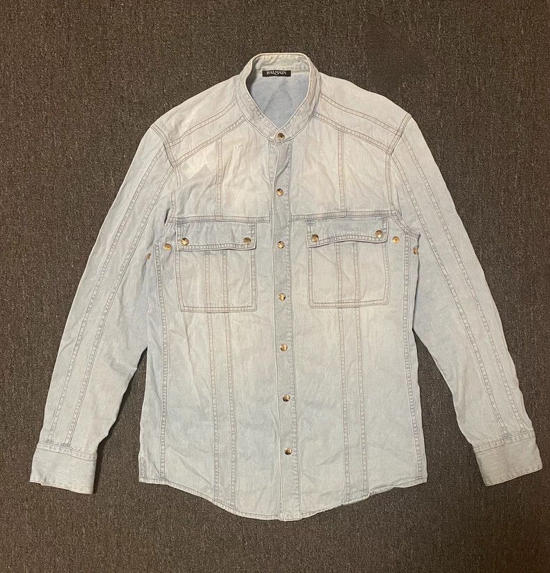 Balmain Washed Denim Long Sleeve Shirt-yf