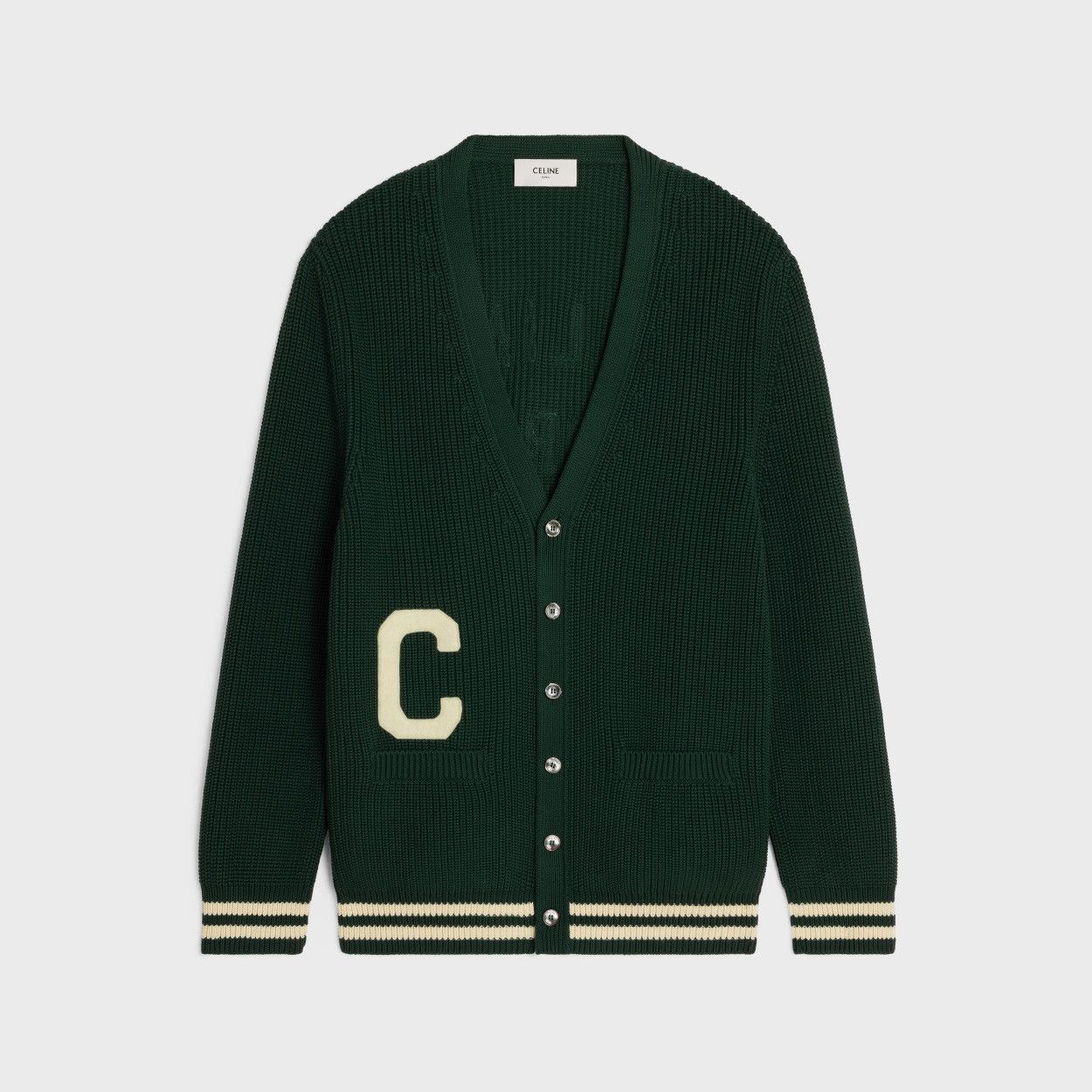 image of New - Ss24 Forest Green Celine College Cardigan, Men's (Size Medium)