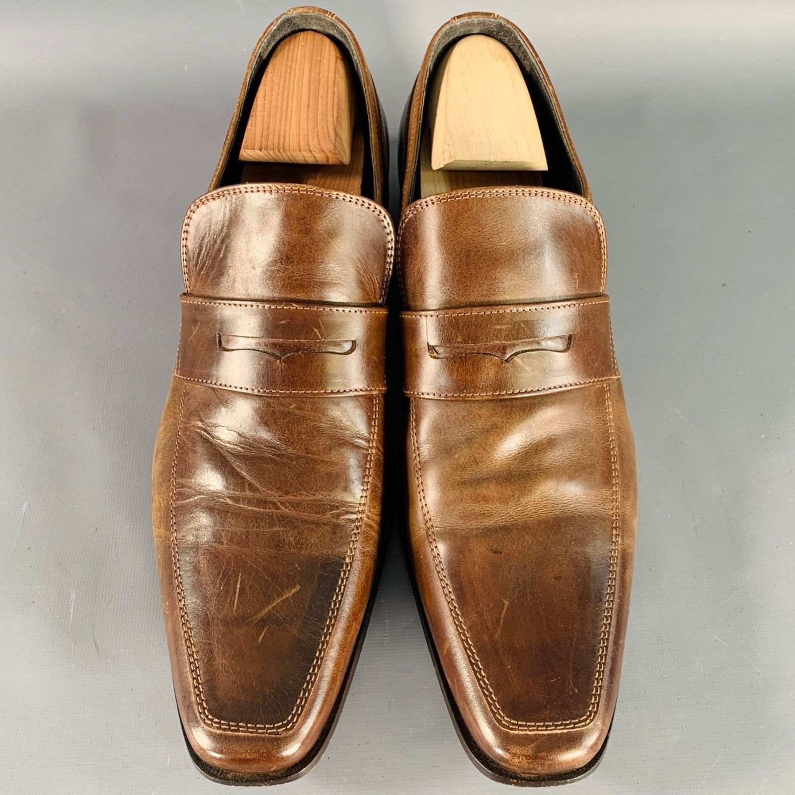 Dsquared2 DSQUARED2 Size 12 Brown Leather Square Toe Penny Loafers Size US 12 / EU 45 - 4 Thumbnail