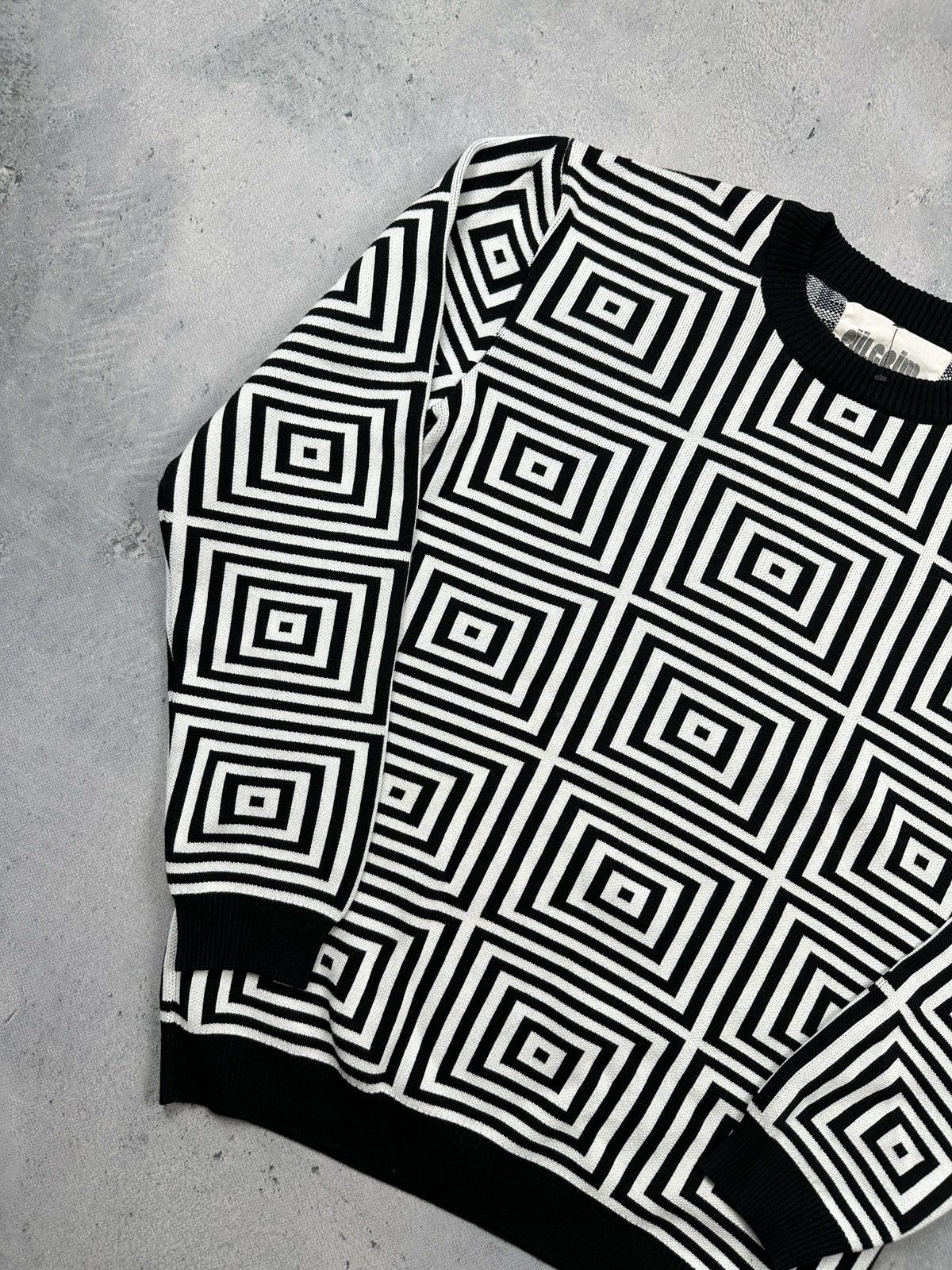 Affliction Piilgrim Men's 1967 Geometric Crew Knit in Black/White y2k Size US L / EU 52-54 / 3 - 3 Thumbnail