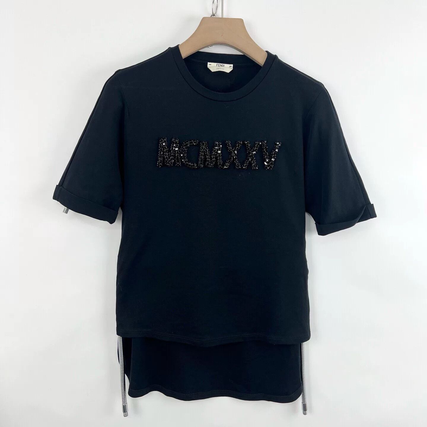 Fendi Fendi High-Low Letter Round Neck Black T-shirt Size S / US 4 / IT 40 - 1 Thumbnail