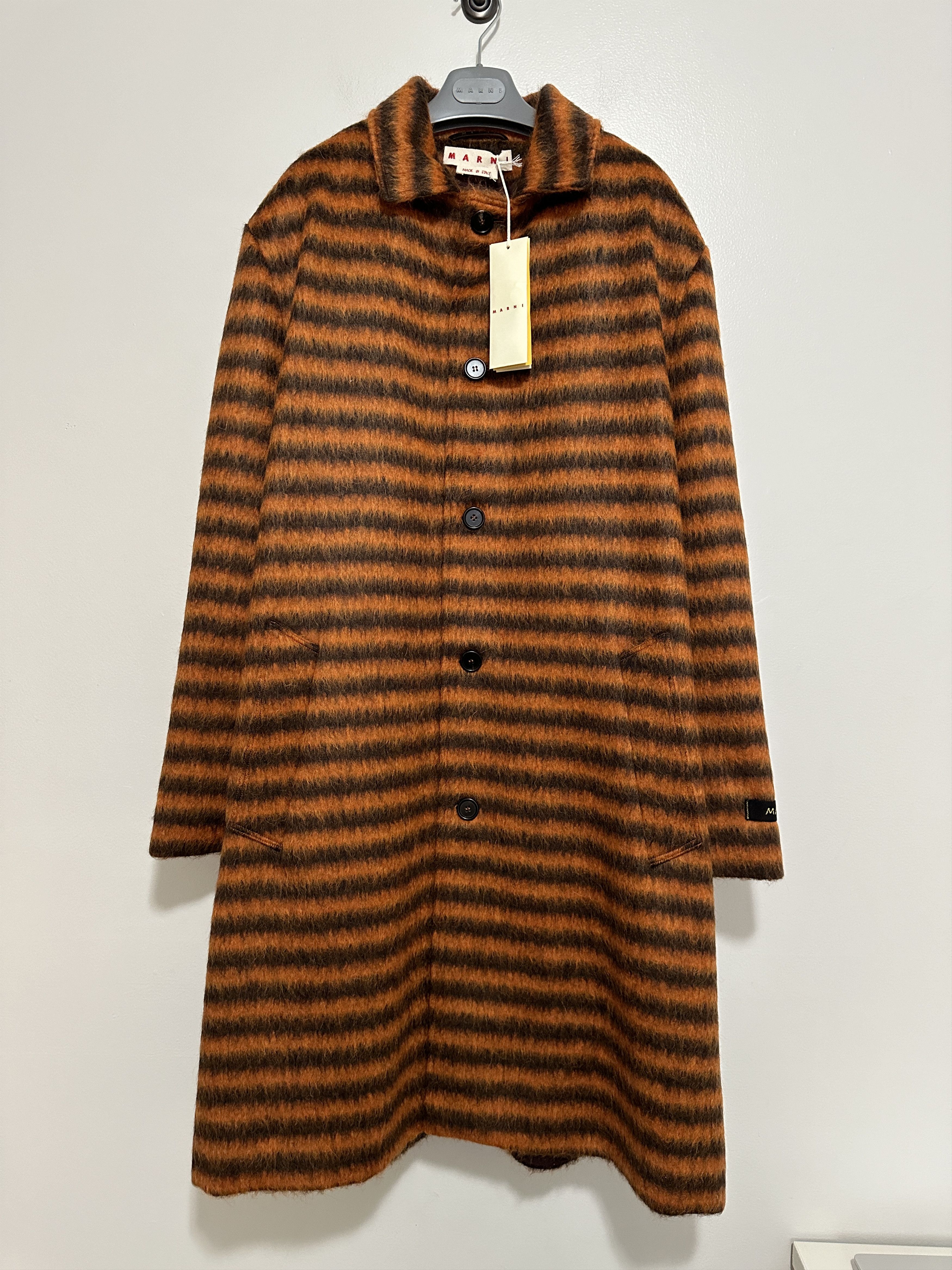 image of Marni Carrot Stripe Mohair Long Coat Msrp $2,795 Size 56 New in Orange, Men's