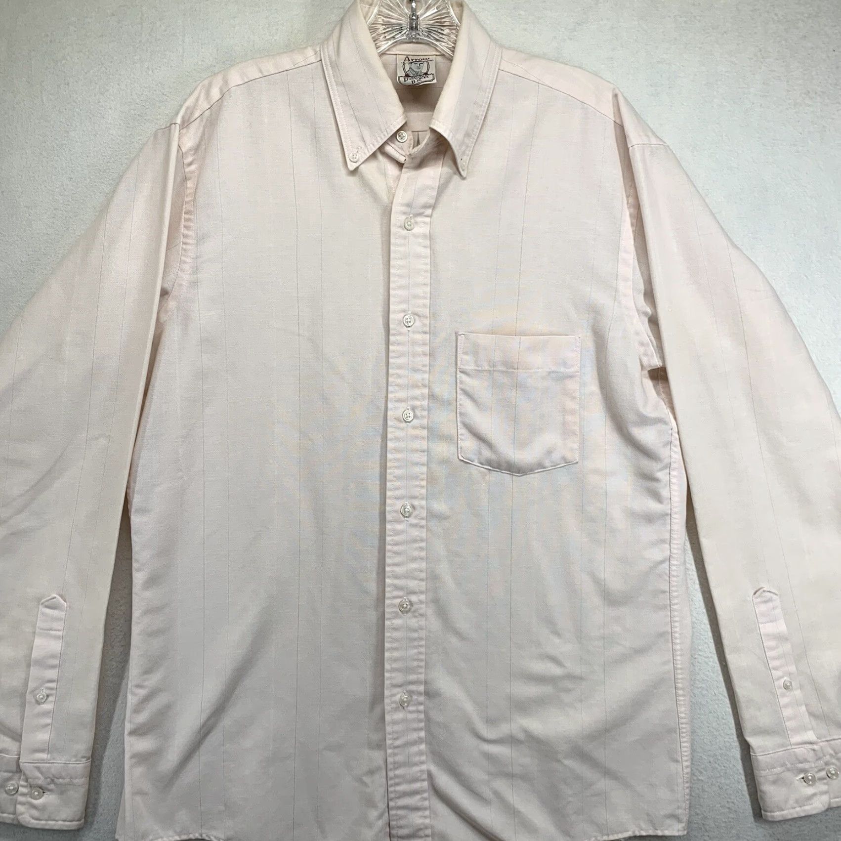 Arrow VINTAGE Arrow Dover B.D. by Arrow Shirt Striped Pink 60/40 Cotton Polyester Button-Up Collared Long Sleeve Mens 15 34/35 USA Regular Size US M / EU 48-50 / 2 - 6 Thumbnail