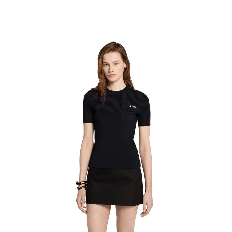 Gucci o1B3y1r0526 Rib Fabric Top Sweater With Intarsia in Black Size XS / US 0-2 / IT 36-38 - 3 Thumbnail