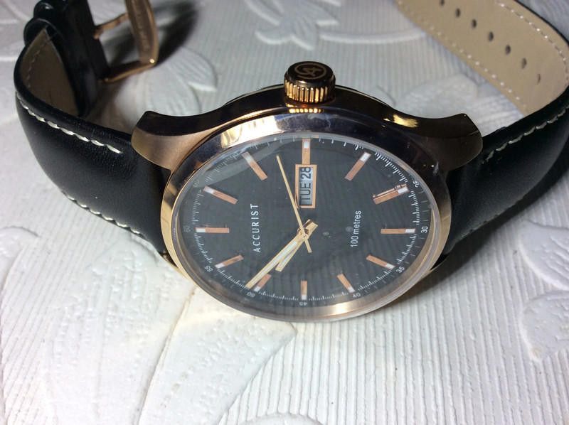 Designer Accurist men's black dial black leather strap watch Size ONE SIZE - 3 Thumbnail