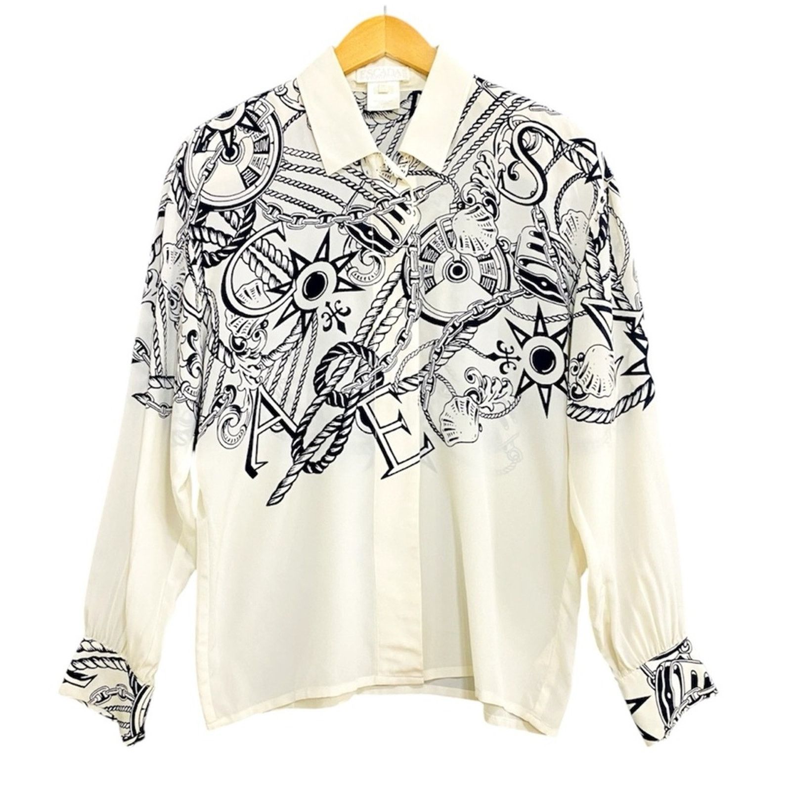 Escada 90s Vintage ESCADA Nautical Print Black & White Silk Blouse Size S / US 4 / IT 40 - 1 Thumbnail