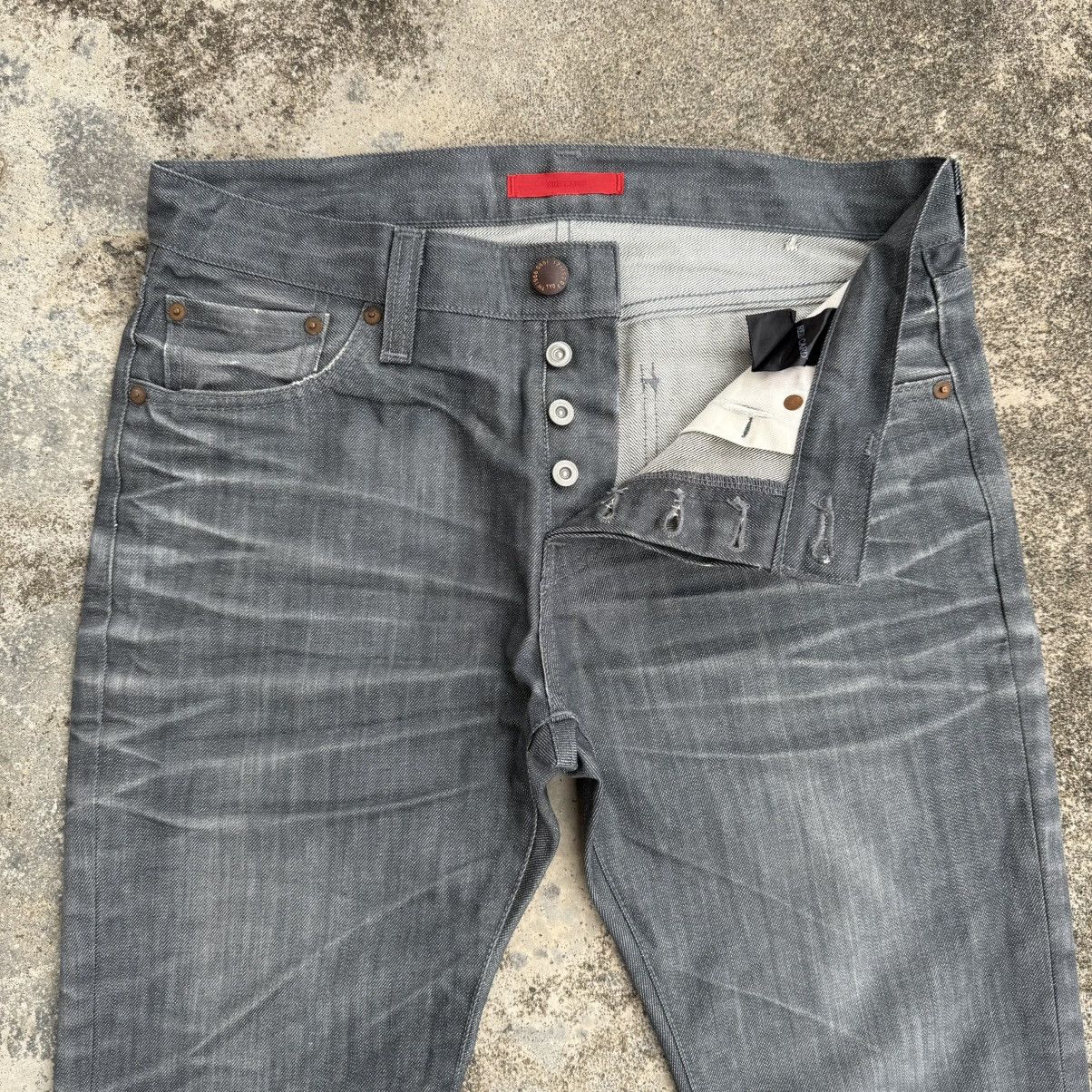 VINTAGE RED CARD FADED GRAY JEAN DENIM PANTS
