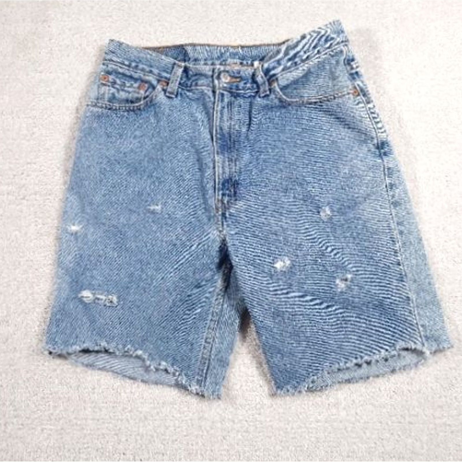 Levi's Levi's 512 DIY Cutoff Shorts Women 12 Reg M Slim Fit Distressed Blue 5-Pocket Denim Distressed Bermuda Slimming Medium Wash Spring Summer Fall Women Size 34" / US 12 / IT 48 - 2 Thumbnail
