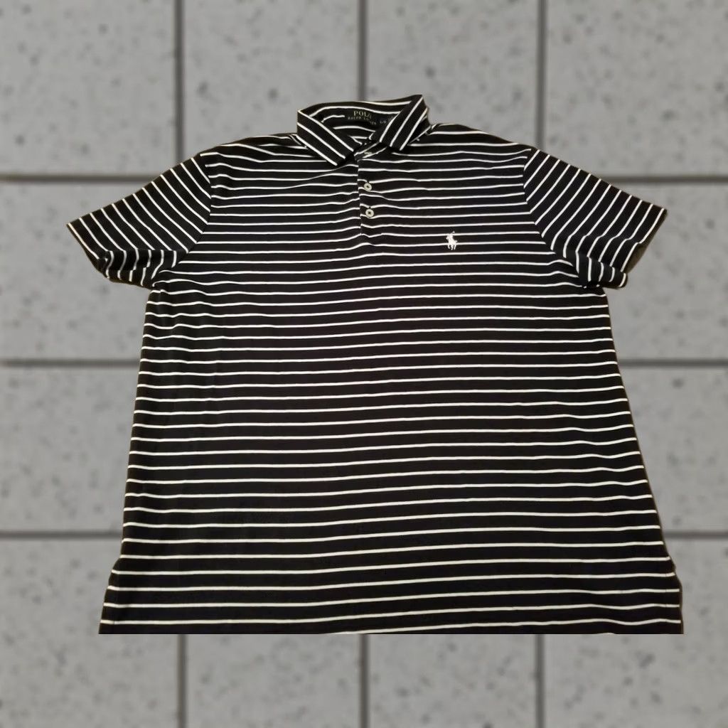 Polo Ralph Lauren Mens Polo Ralph Lauren Shirt L Large Navy Blue Stripes Cotton Size US L / EU 52-54 / 3 - 1 Thumbnail