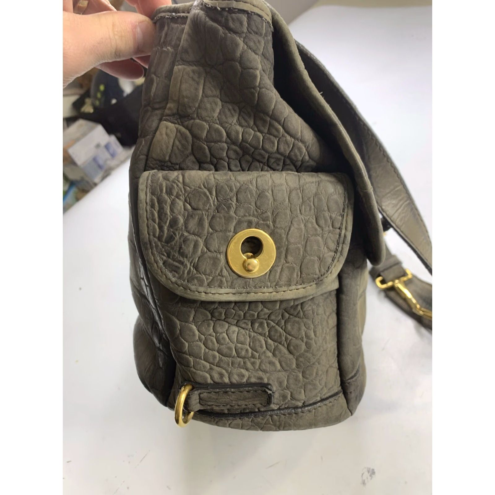 Yves Saint Laurent VINTAGE Yves Saint Laurent Crocodile Embossed Nubuck Besace Shoulder Bag Anthracite Size ONE SIZE - 7 Thumbnail