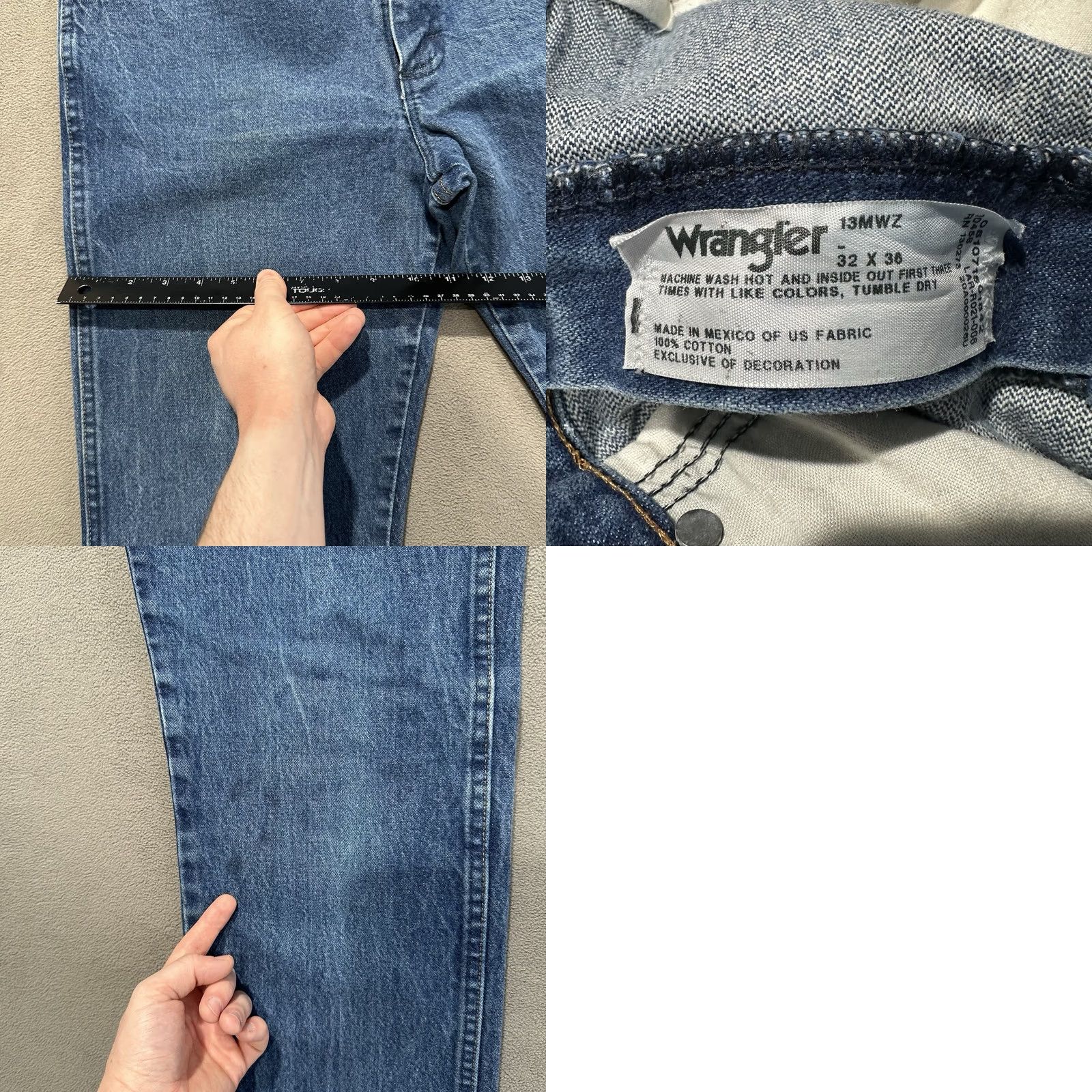 Wrangler Wrangler Jeans Mens 32x36 Blue Denim Cowboy Cut 13MWZ Western Straight Jeans Mens Regular 5-Pocket Blue Cowboy Logo Mens Size US 32 / EU 48 - 10 Thumbnail