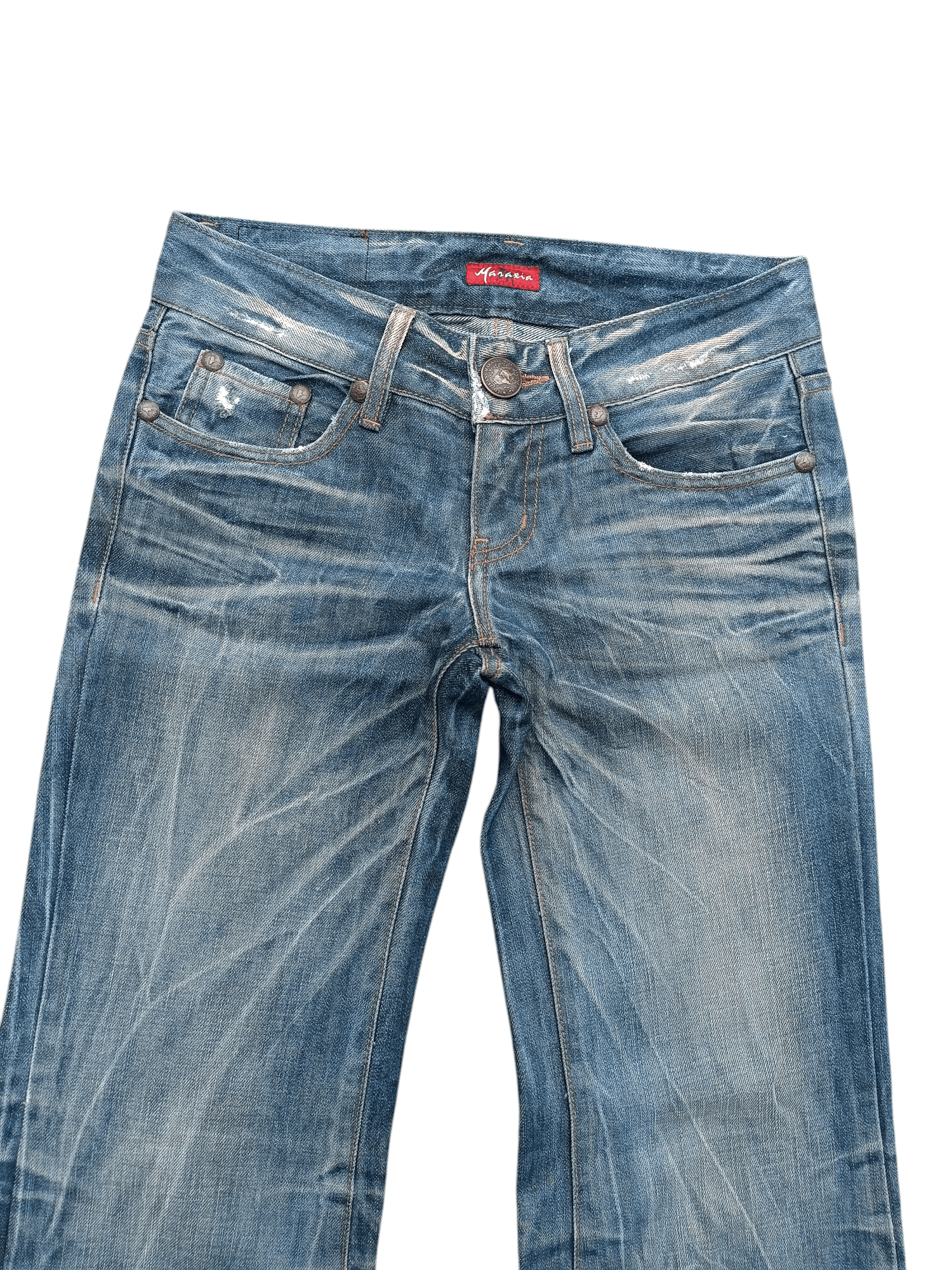 Japanese Brand × Vintage Super Flare Jeans Maraxia Whiskers Low Rise Boot Cut Size US 29 - 15 Thumbnail
