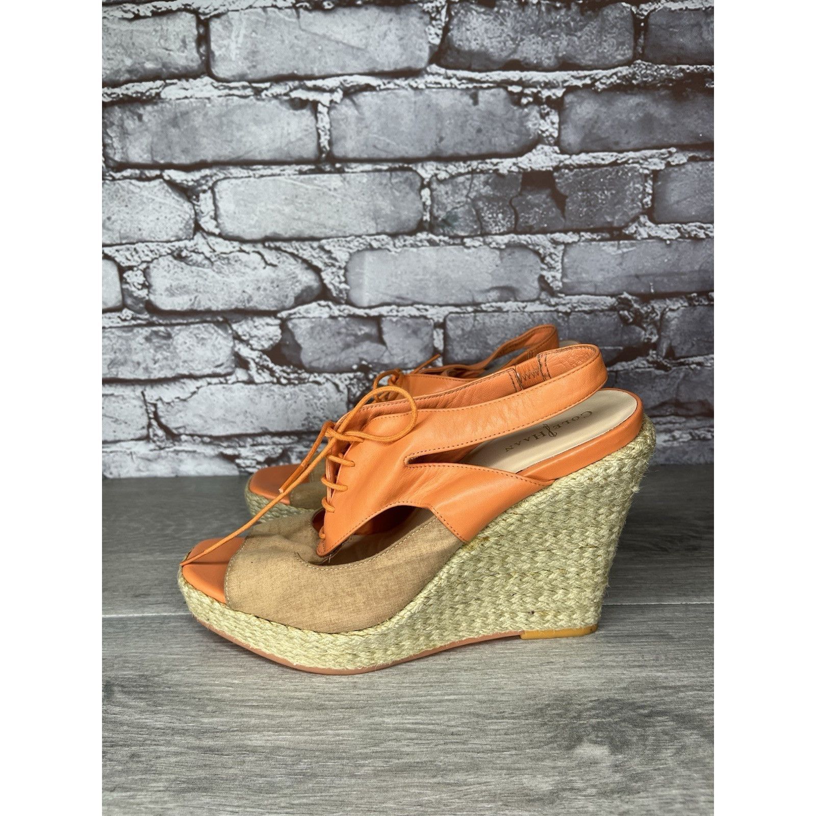 Cole Haan Cole Haan Orange Leather Lace Up Wedge Espadrilles Sandals W Size US 9.5 / IT 39.5 - 22 Thumbnail