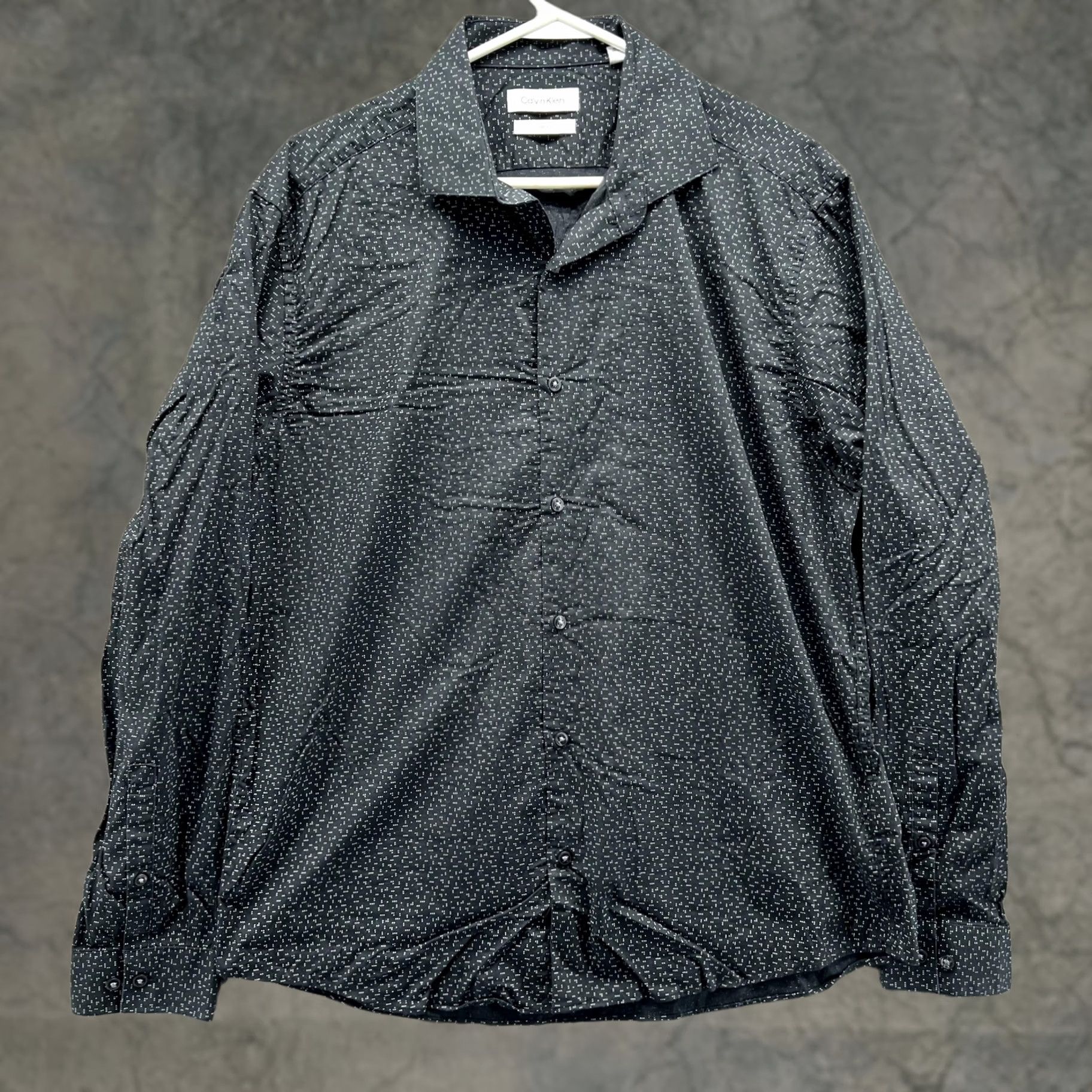 Calvin Klein Calvin Klein Dress Shirt Mens Large Black Polka Dot Slim Fit Long Sleeve Size 42R - 1 Thumbnail
