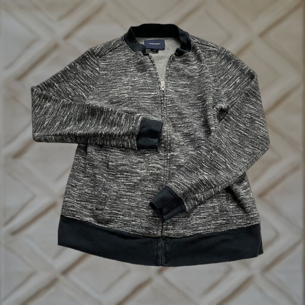 Lands' End Lands' End Bomber Jacket Womens XS Gray Black Full Zip Knit Pockets Casual Soft Size XS / US 0-2 / IT 36-38 - 1 Thumbnail