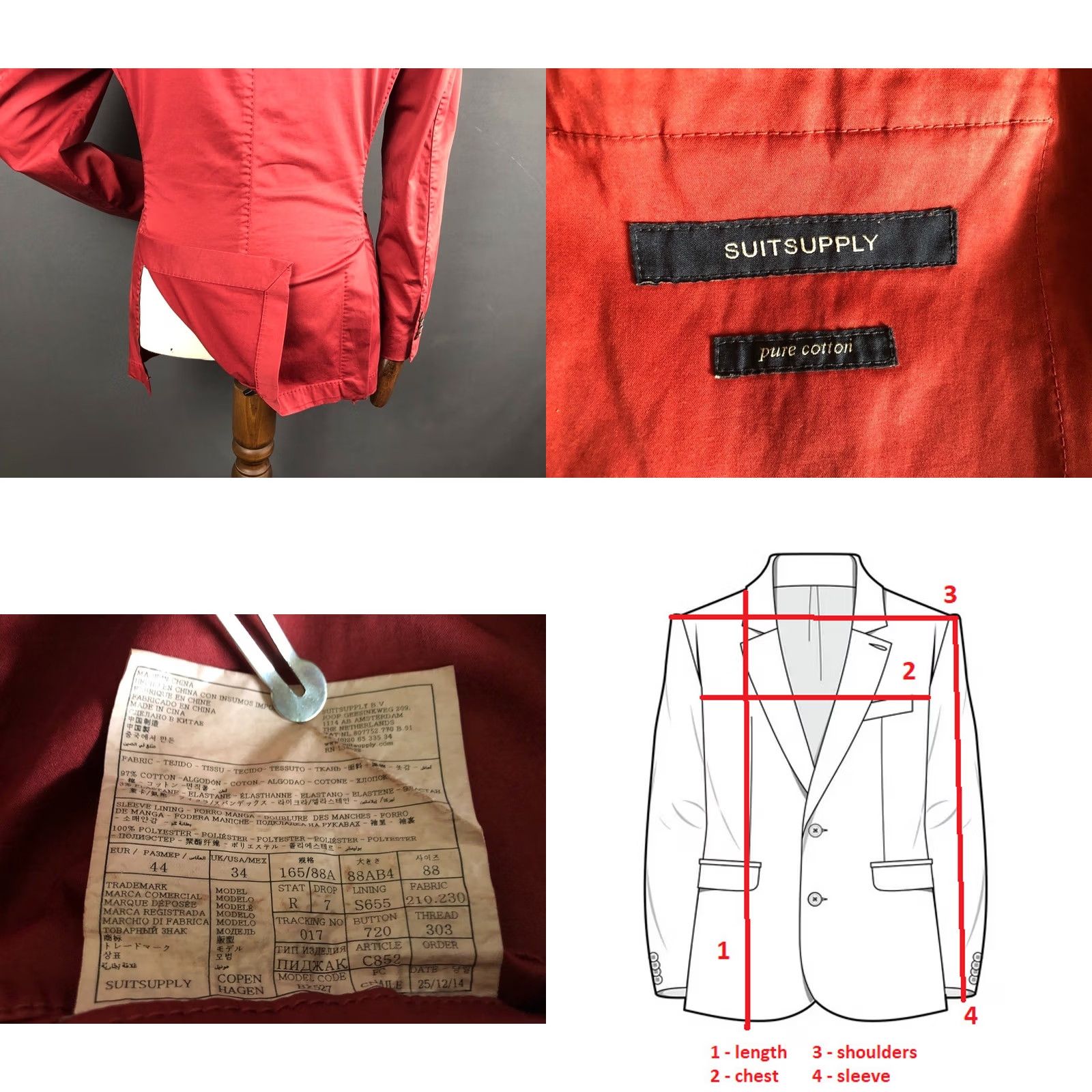 Suitsupply Suitsupply Blazer Shirt 34 Orange Cotton Blend Single-Breasted Mens Size 34R - 8 Thumbnail