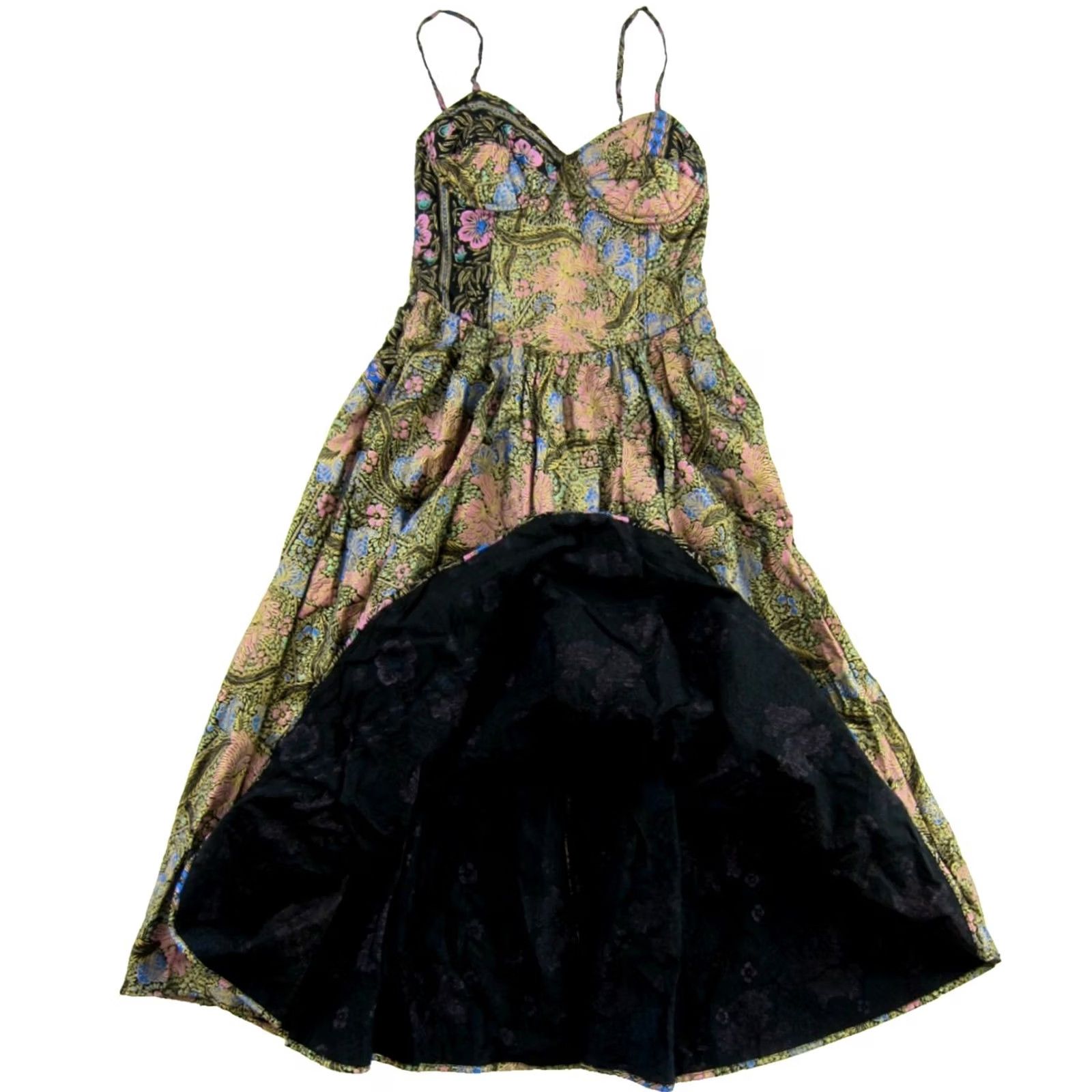 Pinko VTG Yazdi Indonesia Seattle Black Gold Pink Floral Sweetheart Midi Dress M Size M / US 6-8 / IT 42-44 - 6 Thumbnail
