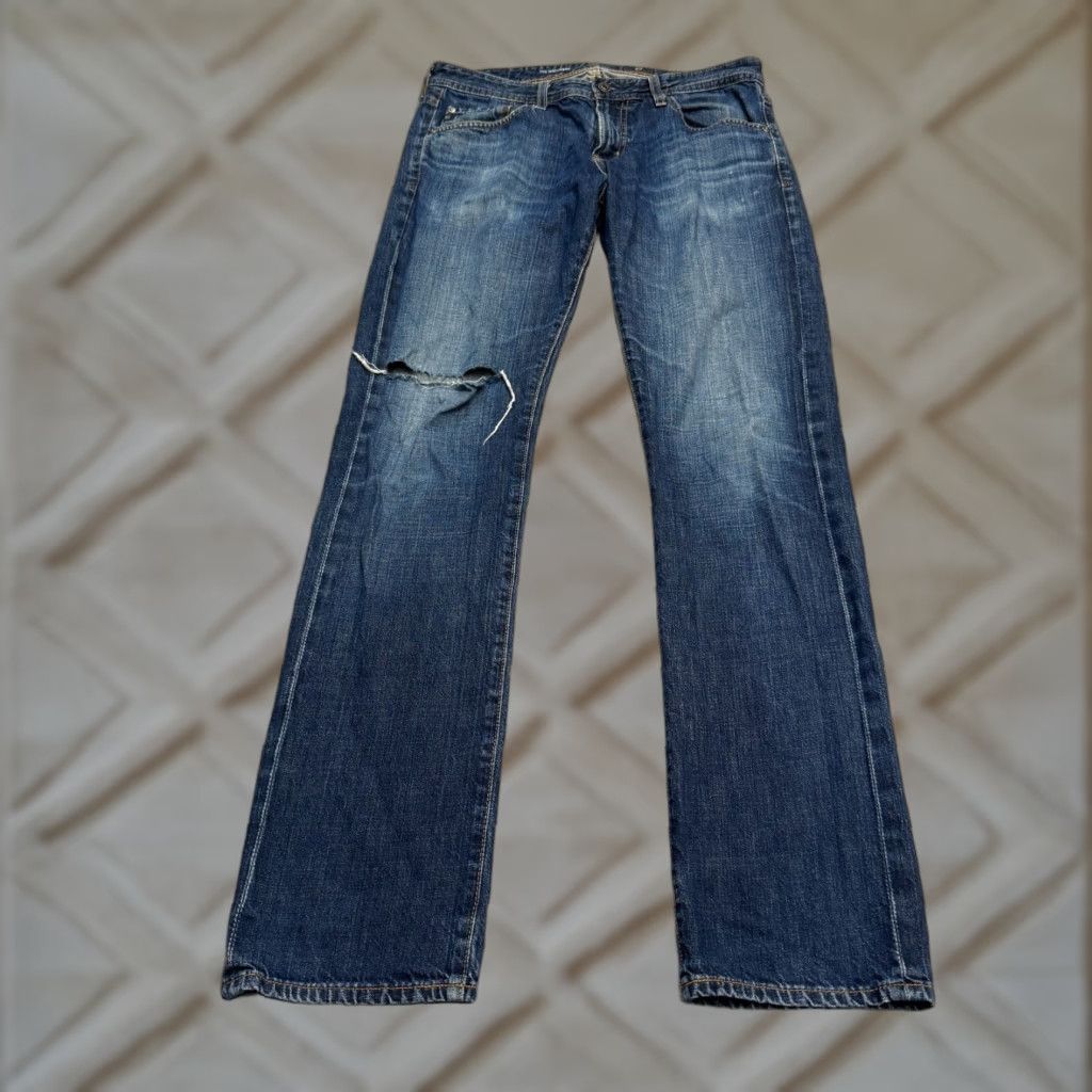Vintage AG Adriano Goldschmied The Matchbox Jeans Slim Straight Mens 32x34 Blue Distressed 5-Pocket Denim Cotton Blend Casual Retail Size US 32 / EU 48 - 1 Thumbnail