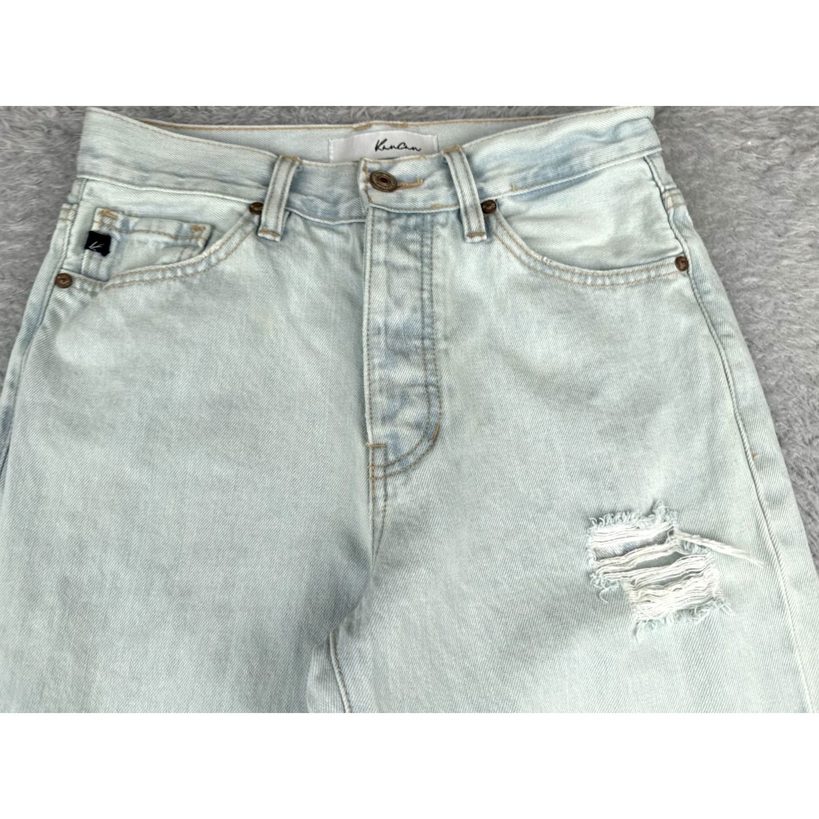 Vintage Kancan Jeans Jeans 26x33 Blue Wide-Leg High Rise 100% Cotton Distressed Junior Jeans Womens Regular 5-Pocket Western Logo Size 25" / US 0 / IT 36 - 4 Thumbnail