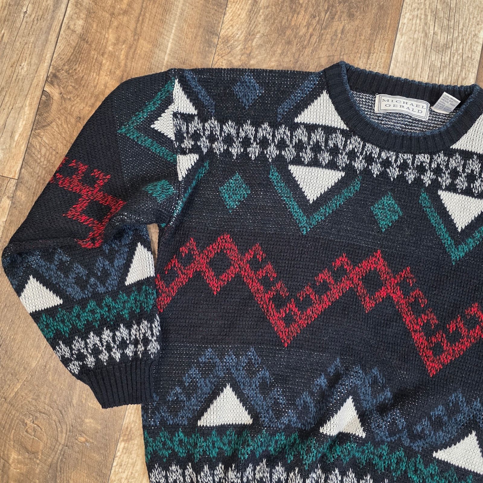 Vintage Vintage 80s 90s Grandpa Crew Sweater Geometric Stripped Size US L / EU 52-54 / 3 - 2 Thumbnail