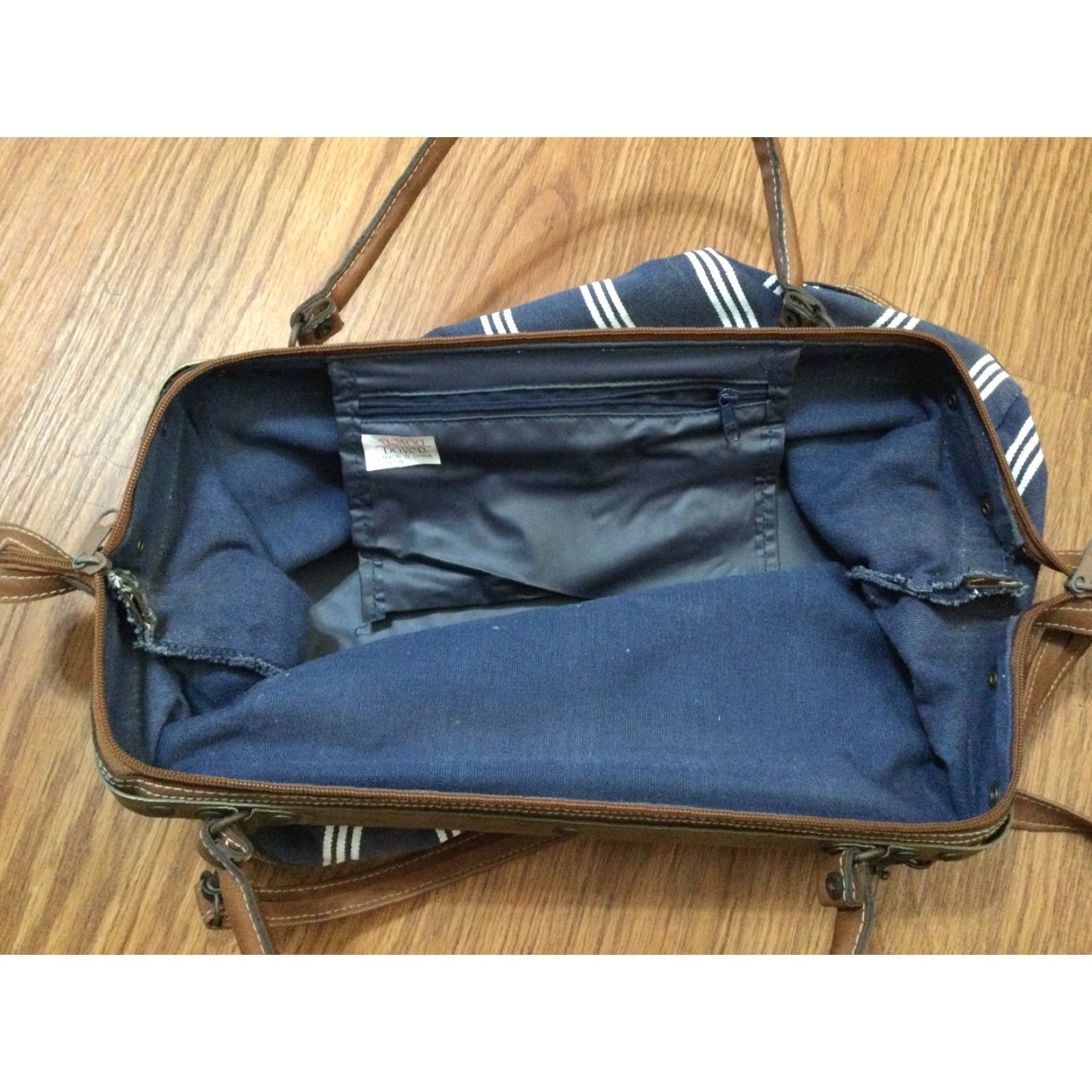 Vintage VINTAGE Dover Bag Oversize Tote Shoulder Blue Striped Handle or Shoulder Women 1970s Art Nouveau Mix Materials Blue Womens Bag Size ONE SIZE - 6 Thumbnail