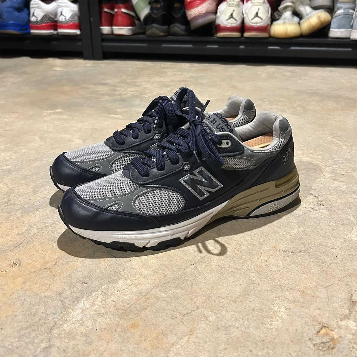 Made In Usa New Balance Vintage Vtg New Balance 993 Leather Navy Grey US 9.5 Made in USA Grailed