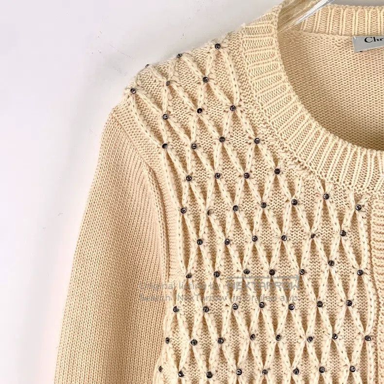 Dior Dior Beige nail diamond wool round neck single-breasted lo Size XS / US 0-2 / IT 36-38 - 3 Thumbnail