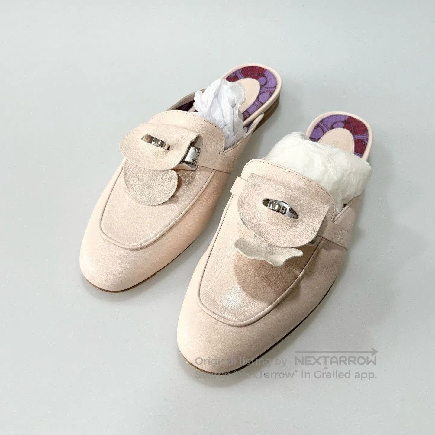 Hermes Hermes Kelly Nude Pink Mules Silver Buckle. Size US 6 / IT 36 - 1 Thumbnail