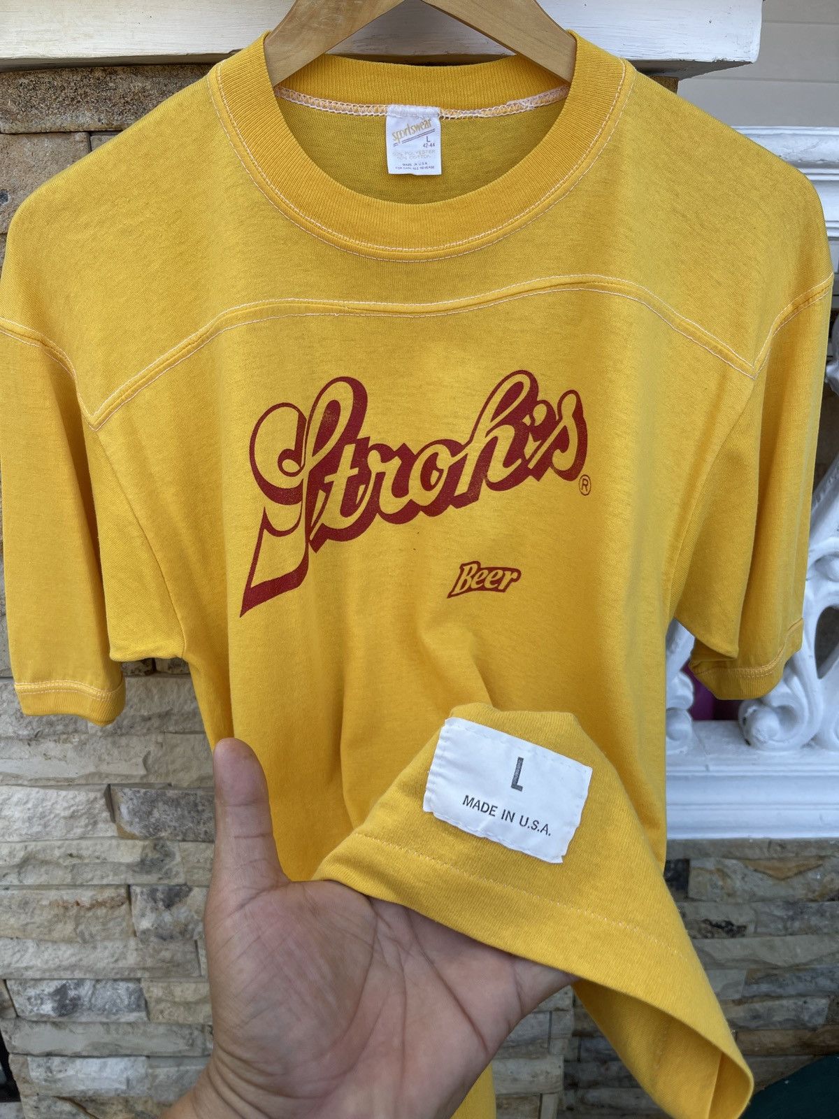 Budweiser × Vintage Last Drop🔥Rare🔥Vintage80s Stroh’s Beer Raglan Ringer T-Shirt Size US L / EU 52-54 / 3 - 1 Thumbnail