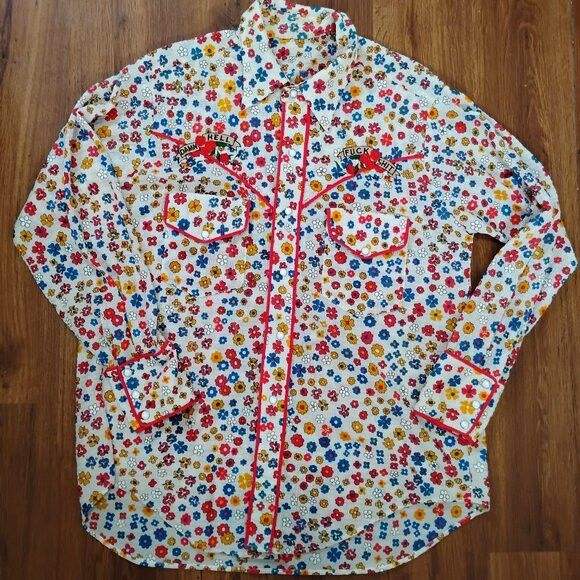 Other Vintage Flower Rockabilly Western Pearl Shirt Polyester Size US XL / EU 56 / 4 - 2 Thumbnail
