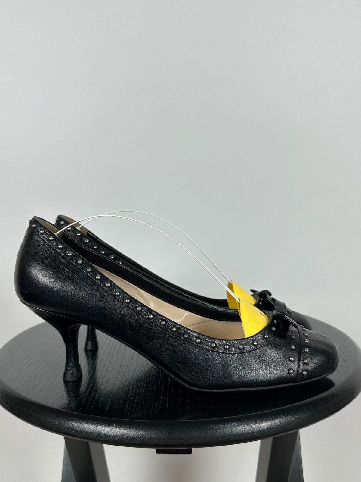 Prada Prada Black Leather Studded Bow Kitten Heels Pumps Size US 9 / IT 39 - 4 Thumbnail