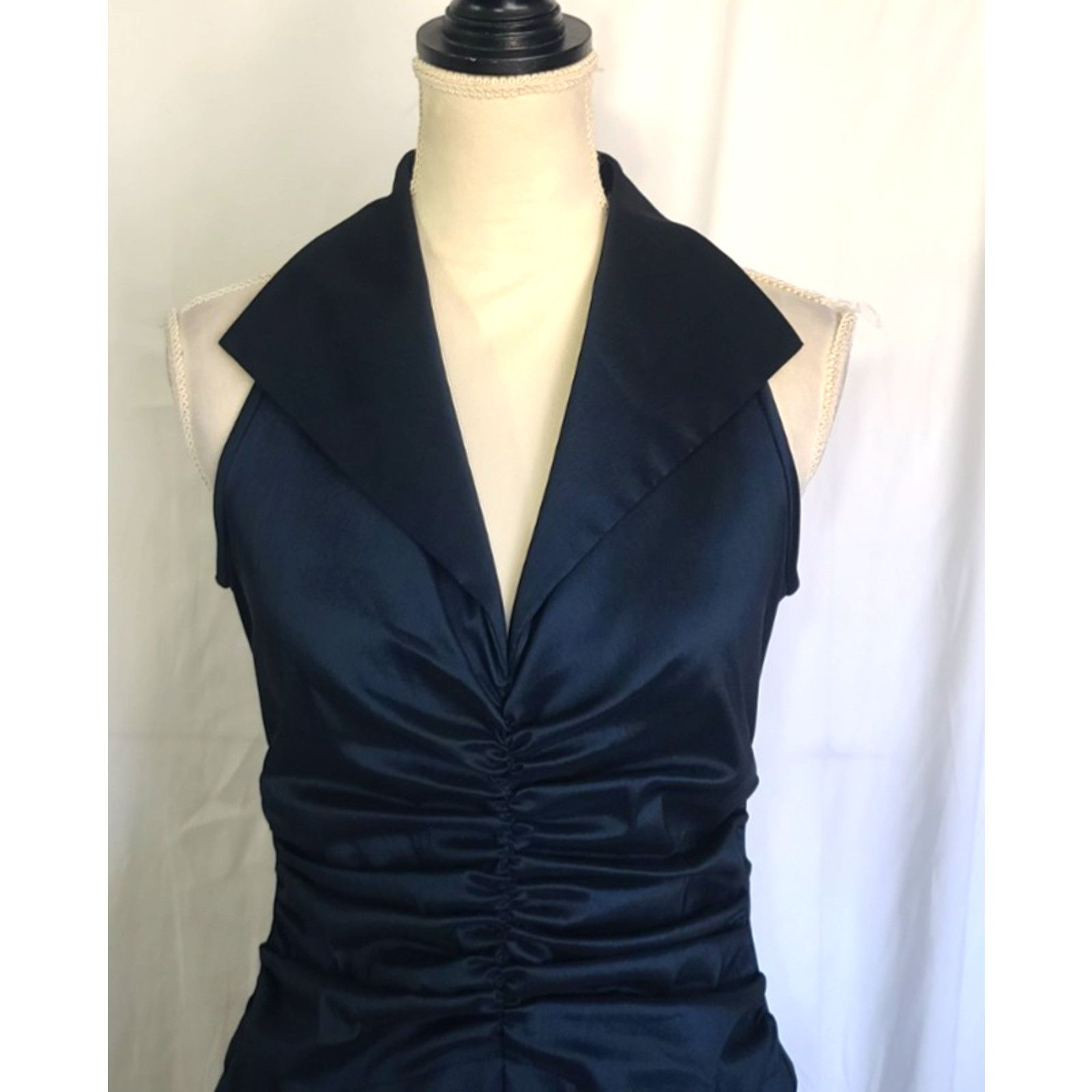 Other Vintage Tadashi Midnight Blue Satin Evening Gown Dress US 6 Size M / US 6-8 / IT 42-44 - 2 Thumbnail