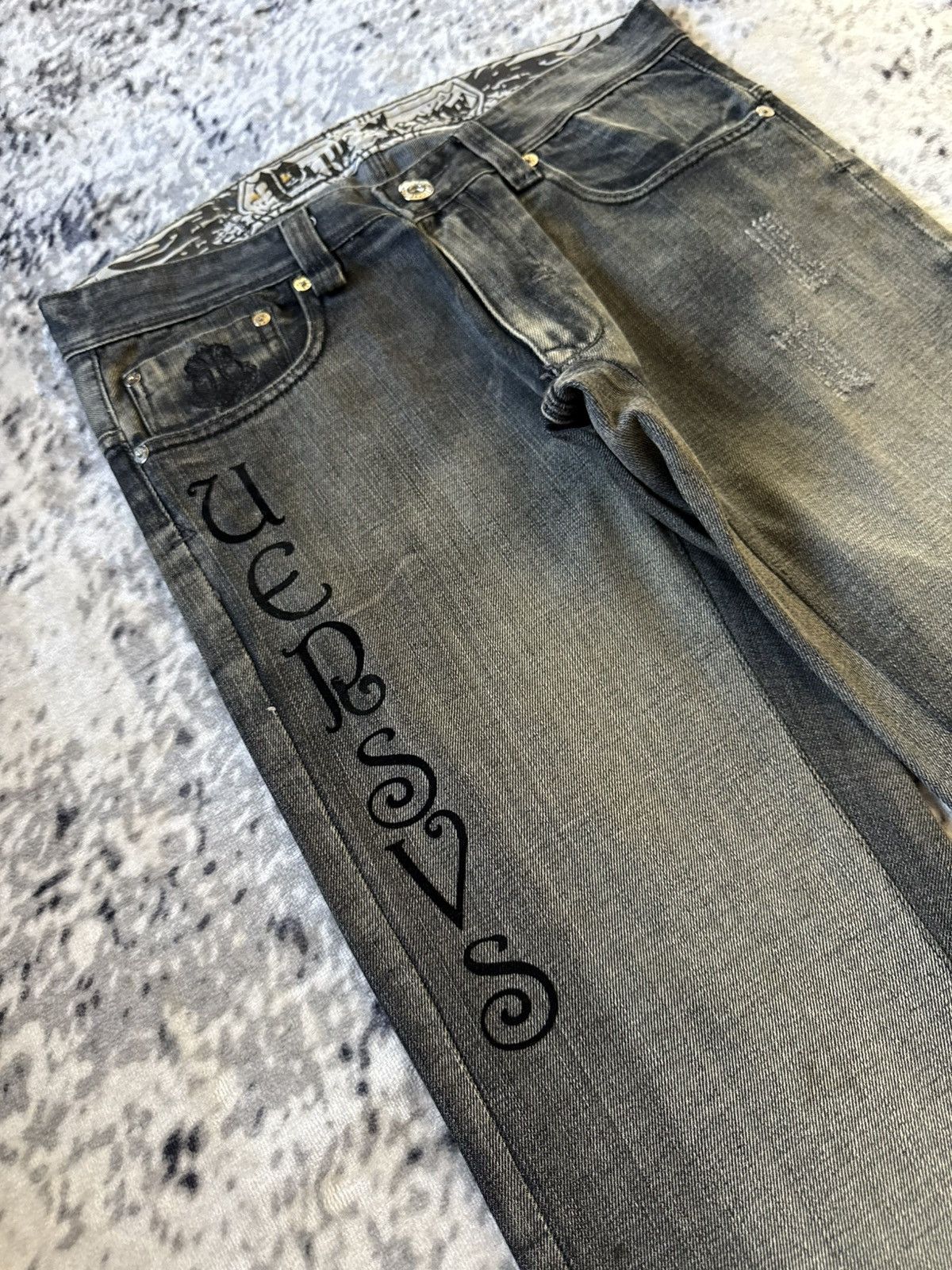 Japanese Brand ✝️ Embroidered Gothic Cross Gray Wash Jeans Pepe Brand Size US 32 / EU 48 - 17 Thumbnail