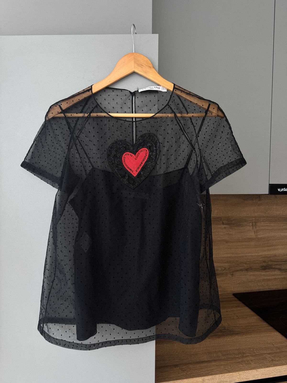 Dior Christian Dior Black Silk Organza Heart Embelishment Blouse Size XS / US 0-2 / IT 36-38 - 1 Thumbnail