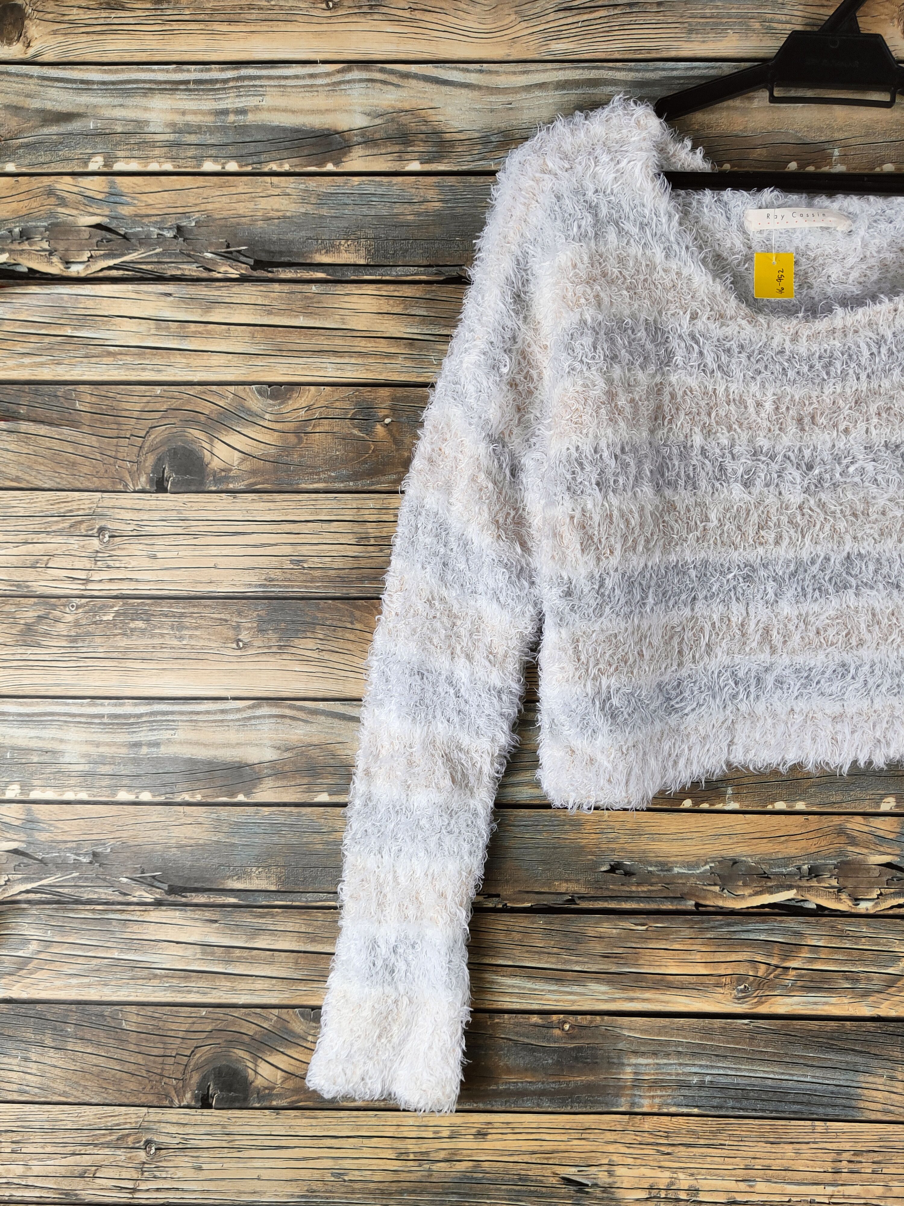Japanese Brand DL Ray Cassin White Gray Fur Mohair Knitwear #46-952 Size M / US 6-8 / IT 42-44 - 3 Thumbnail