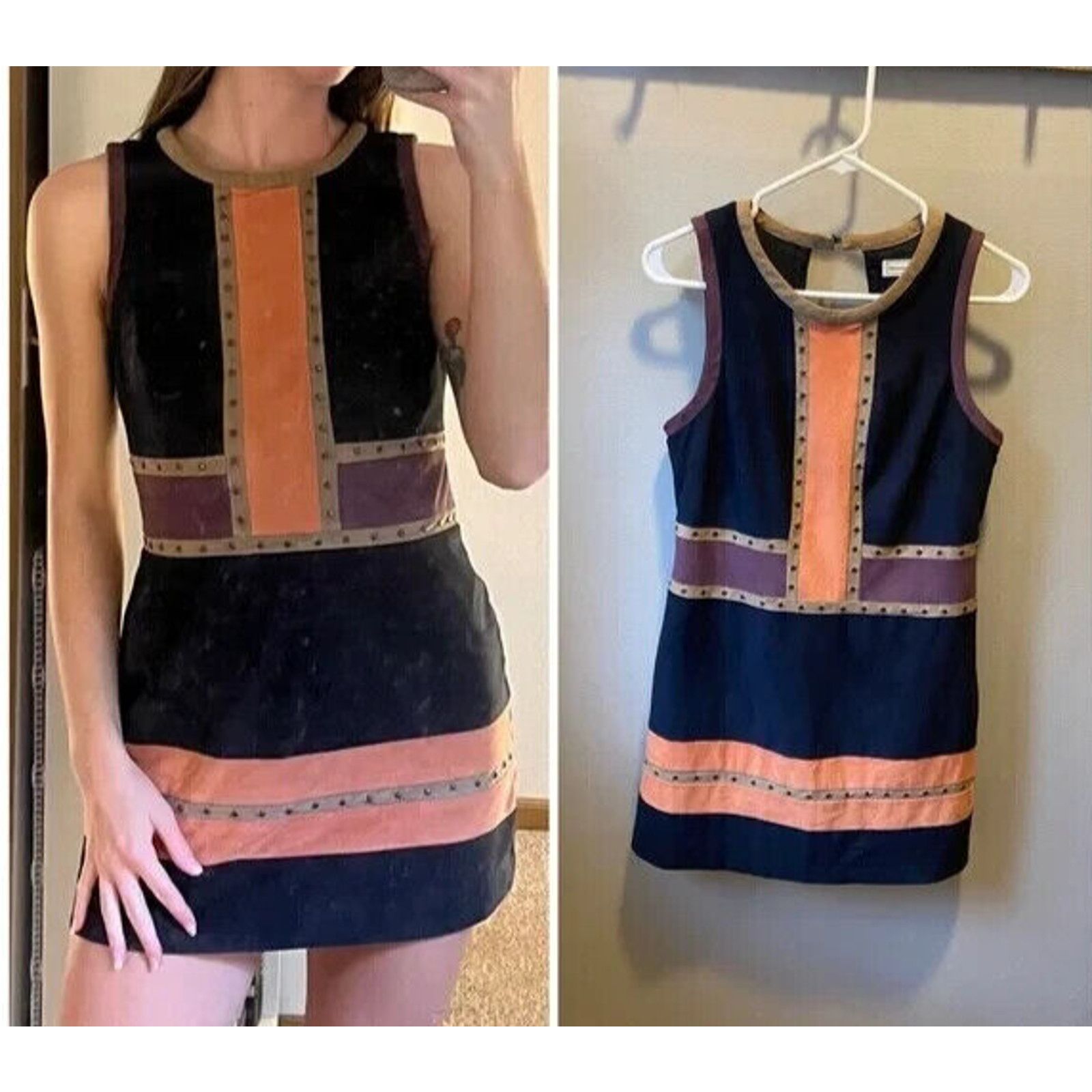 Abercrombie & Fitch ABERCROMBIE & FITCH RETRO 70'S FAUX SUEDE COLOR BLOCK DRESS Size XS / US 0-2 / IT 36-38 - 4 Thumbnail