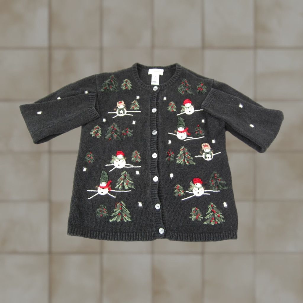 Talbots Talbots Cardigan Women S Black Christmas Embroidered Holiday Sweater Knit Crew Neck Long Sleeve Casual Autumn Winter Size S / US 4 / IT 40 - 1 Thumbnail