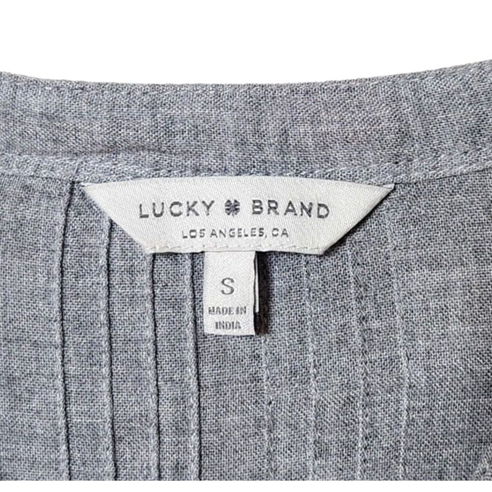Lucky Brand Lucky Brand Womens Blouse Shirt Long Sleeve Gray S Popover Tie Up Sleeve Split Neck Top - 100% Rayon Size S / US 4 / IT 40 - 5 Thumbnail
