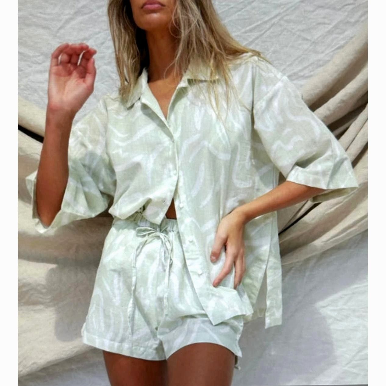 Other Stone Fox Swim Melba 100% Linen Shorts- Aloe Lines size XS/S Size 26" / US 2 / IT 38 - 3 Thumbnail