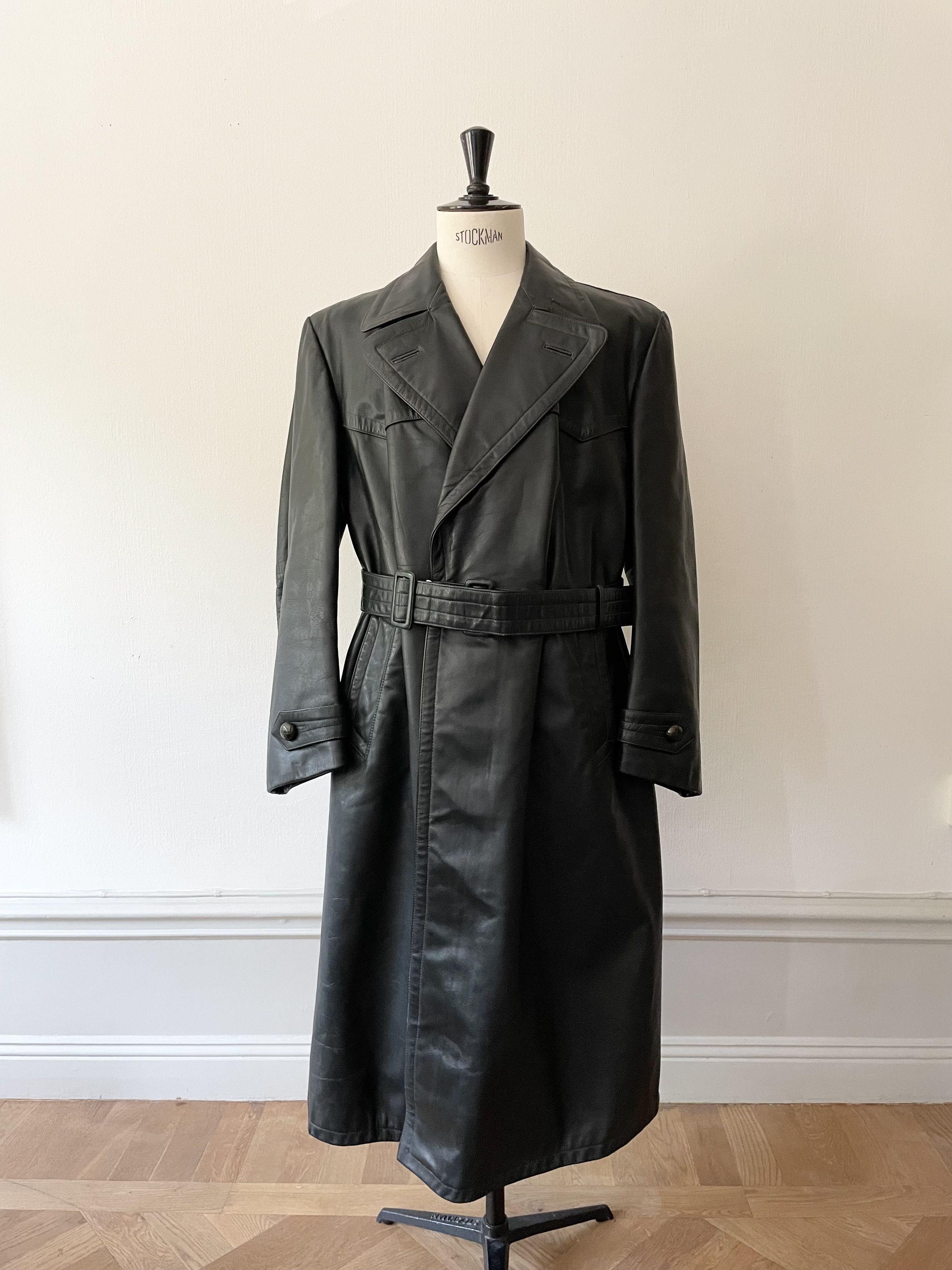 Vintage 1930's German Police Officer Leather Coat - Large Size US L / EU 52-54 / 3 - 2 Thumbnail