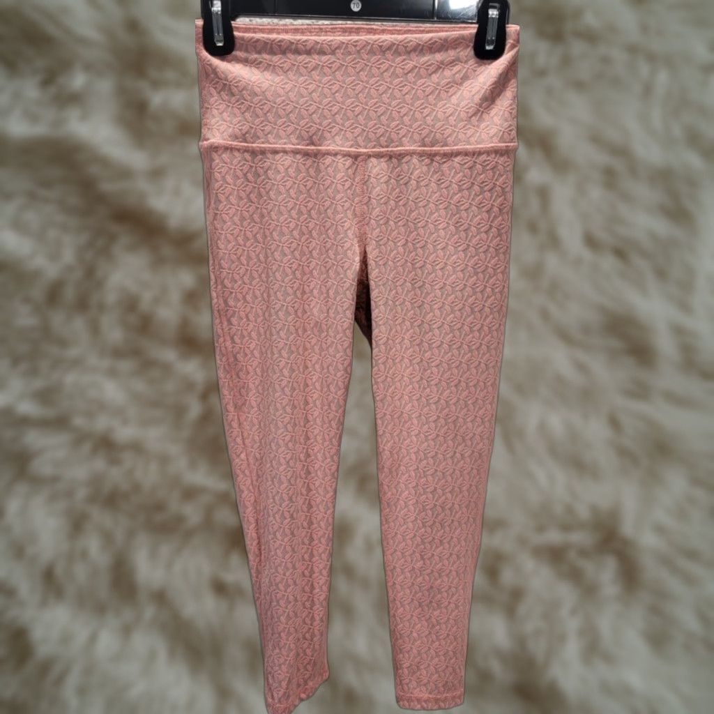 Vintage Albion Pink Leggings Womens Small High Waist Leaf Print Activewear Cropped Athletic Leggings S Pink Womens Size 28" / US 6 / IT 42 - 1 Thumbnail