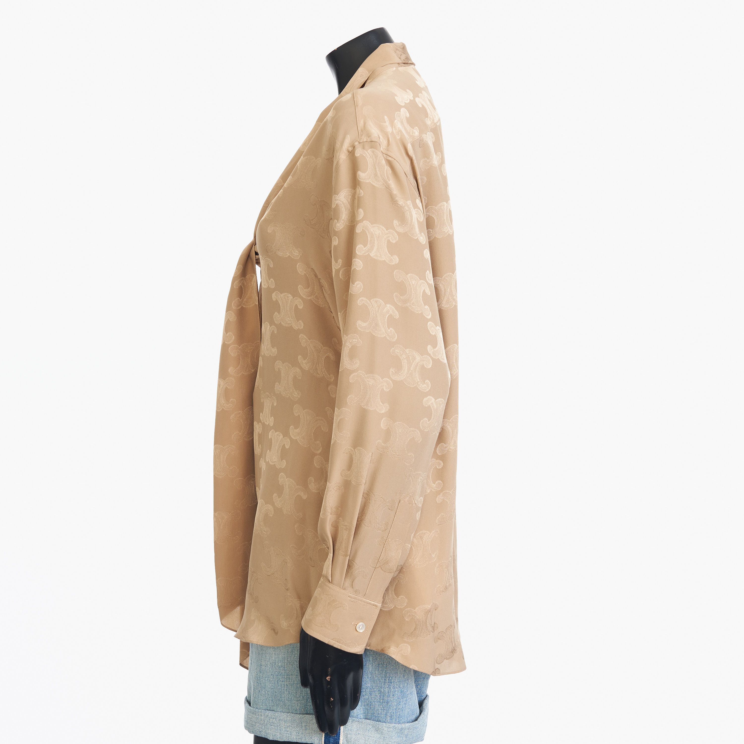 Celine Triompe Lavallière Shirt In Mordore Shiny Matte Silk Size L / US 10 / IT 46 - 3 Thumbnail