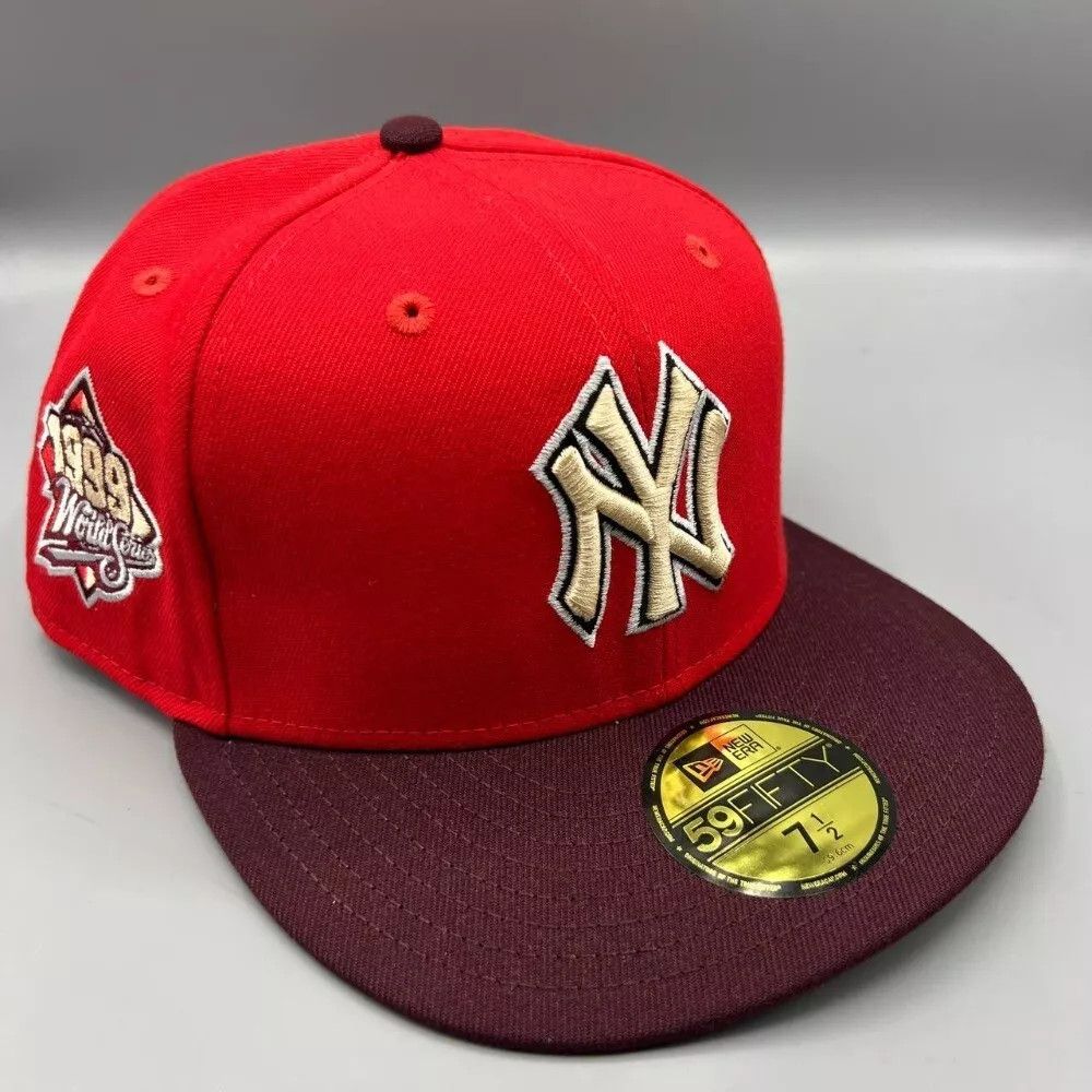 New York Yankees Hat Men 7 1/2 Red World Series Fitted Cap