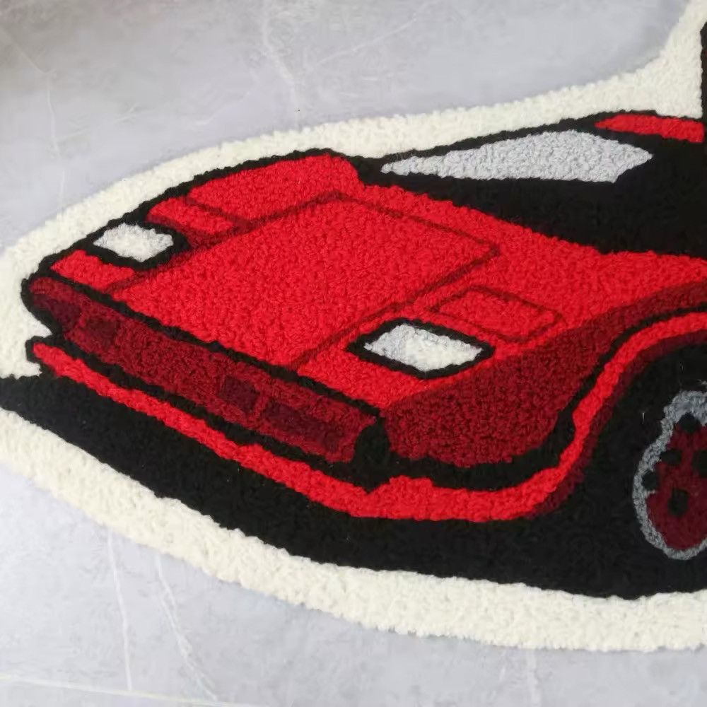 Handmade Red Sport Car Plush Rug Bedroom Home Carpet Size ONE SIZE - 4 Thumbnail