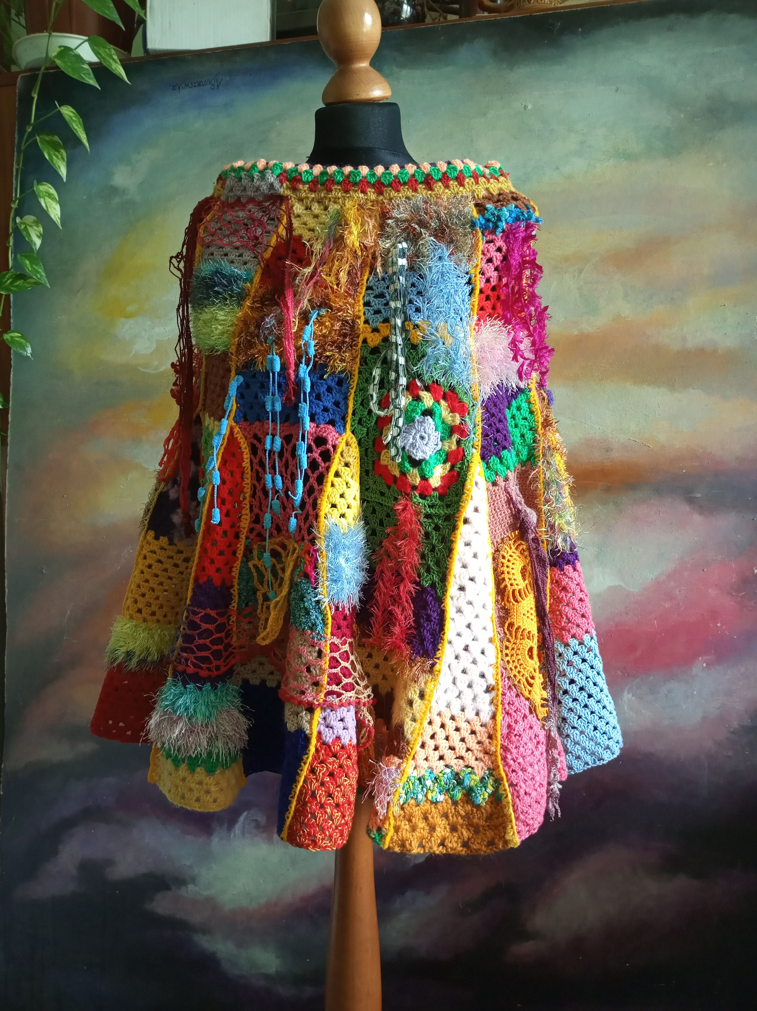 Handmade Crochet Festival colorful skirt Size 28" / US 6 / IT 42 - 5 Thumbnail