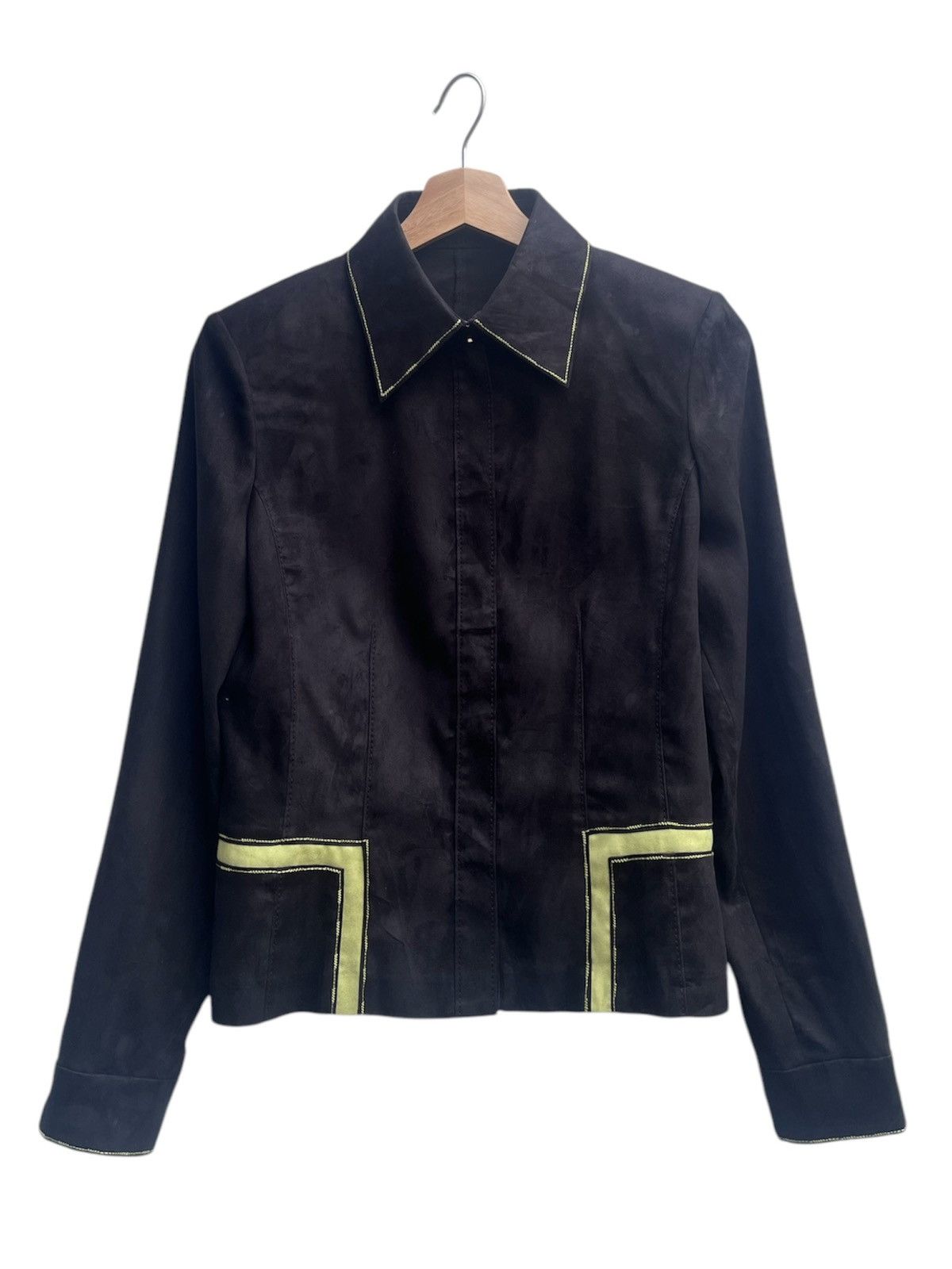 Trussardi Archive Trussardi Yellow Trim Light Polyester Suede Jacket Size S / US 4 / IT 40 - 1 Thumbnail
